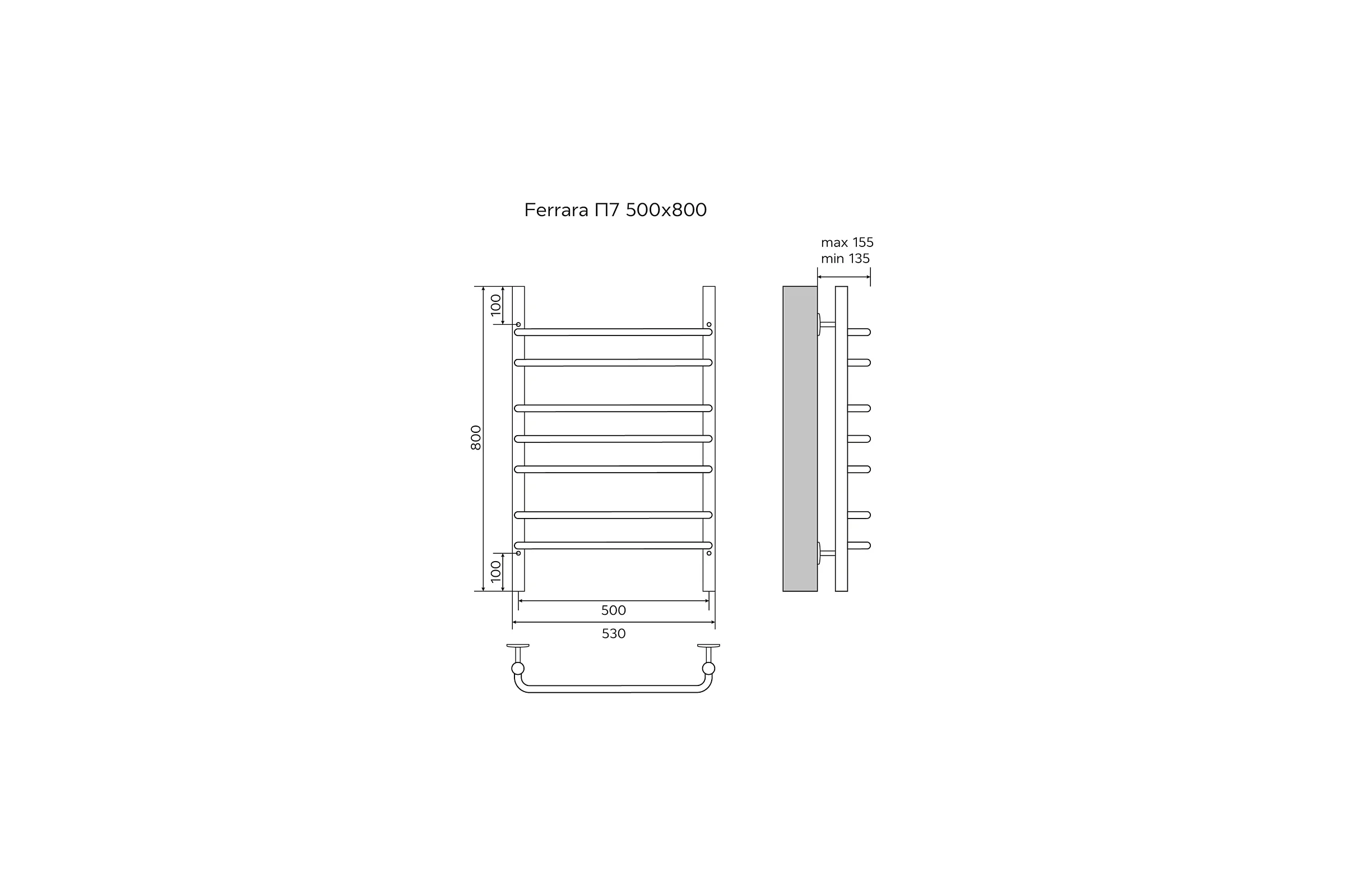Водяной полотенцесушитель Azario FERRARA 500/800 7 перекладин, 1"-1/2", полированный 00088192