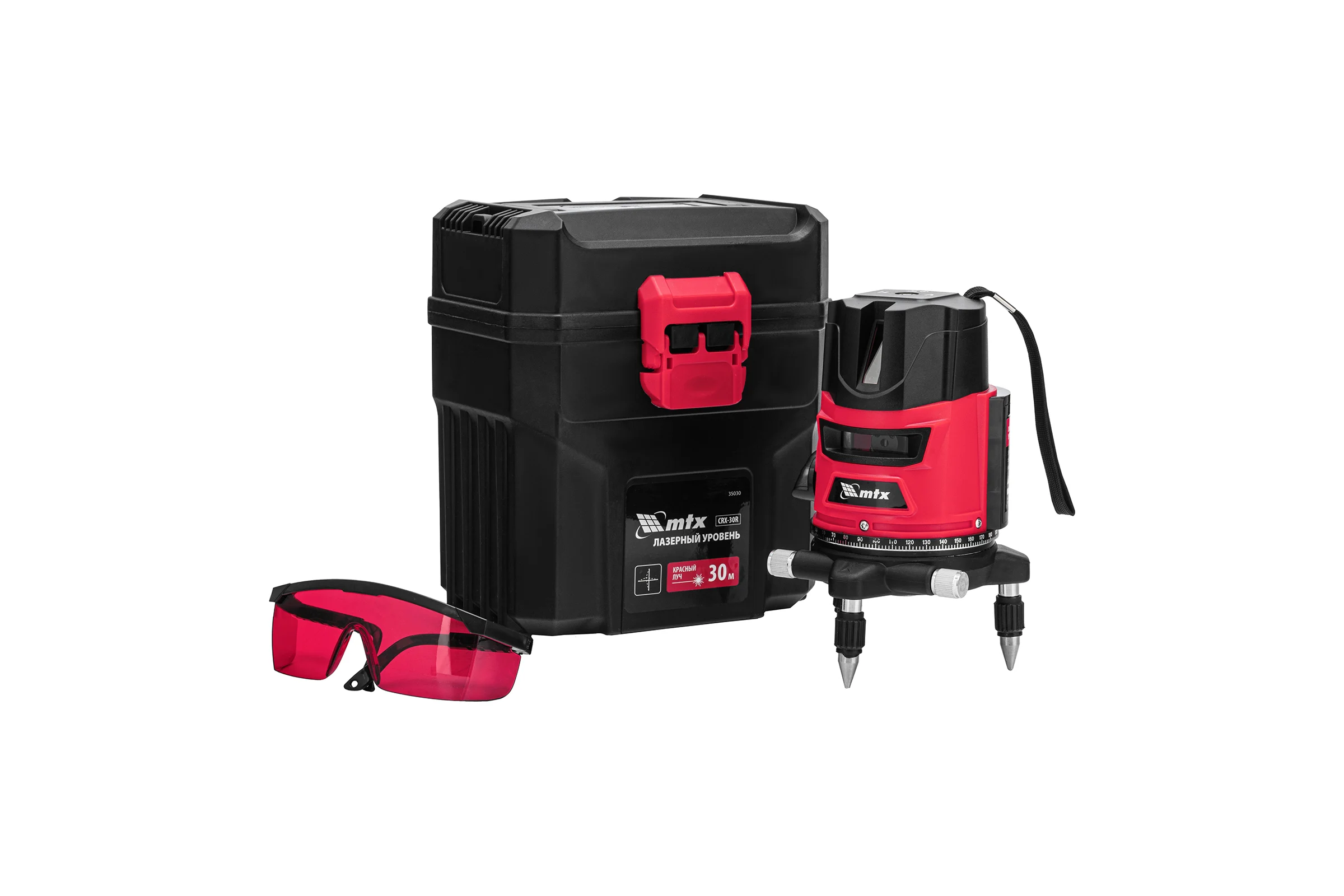 Лазерный уровень MTX crx-30r, 30 м, красный луч, батарейки, резьба 5/8" 35030