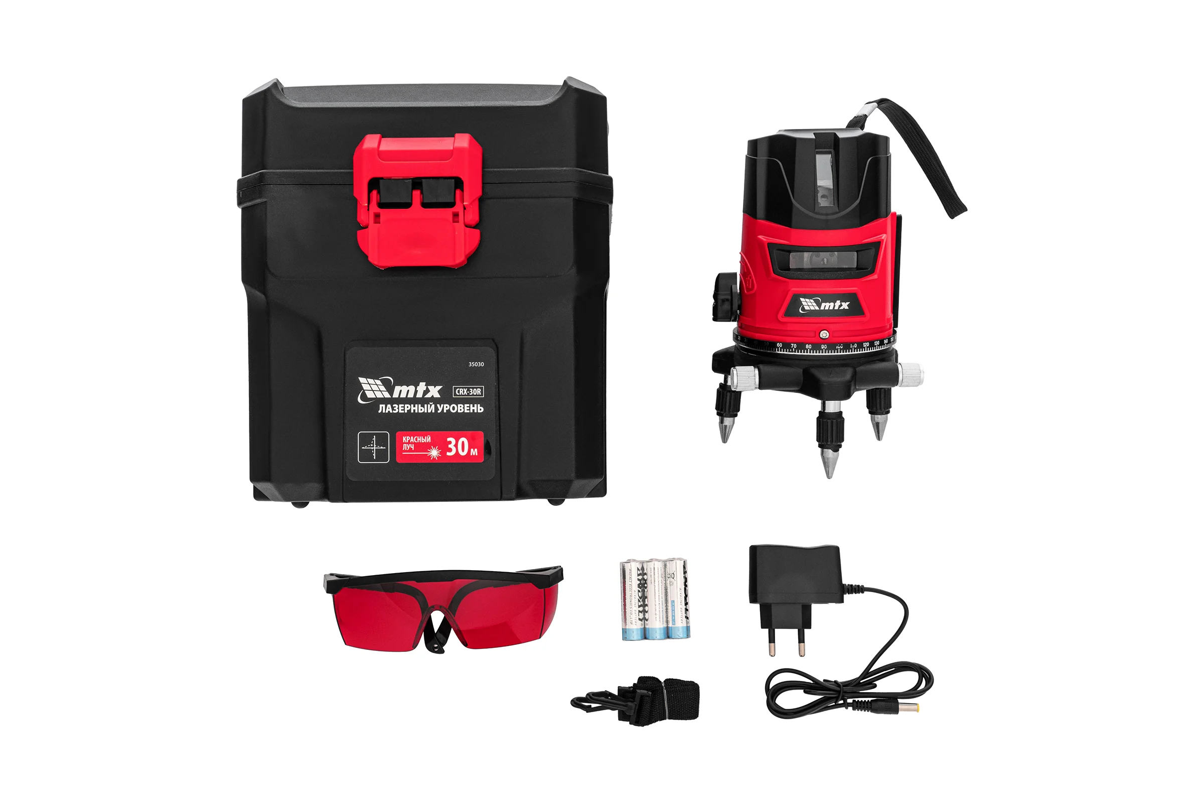 Лазерный уровень MTX crx-30r, 30 м, красный луч, батарейки, резьба 5/8" 35030
