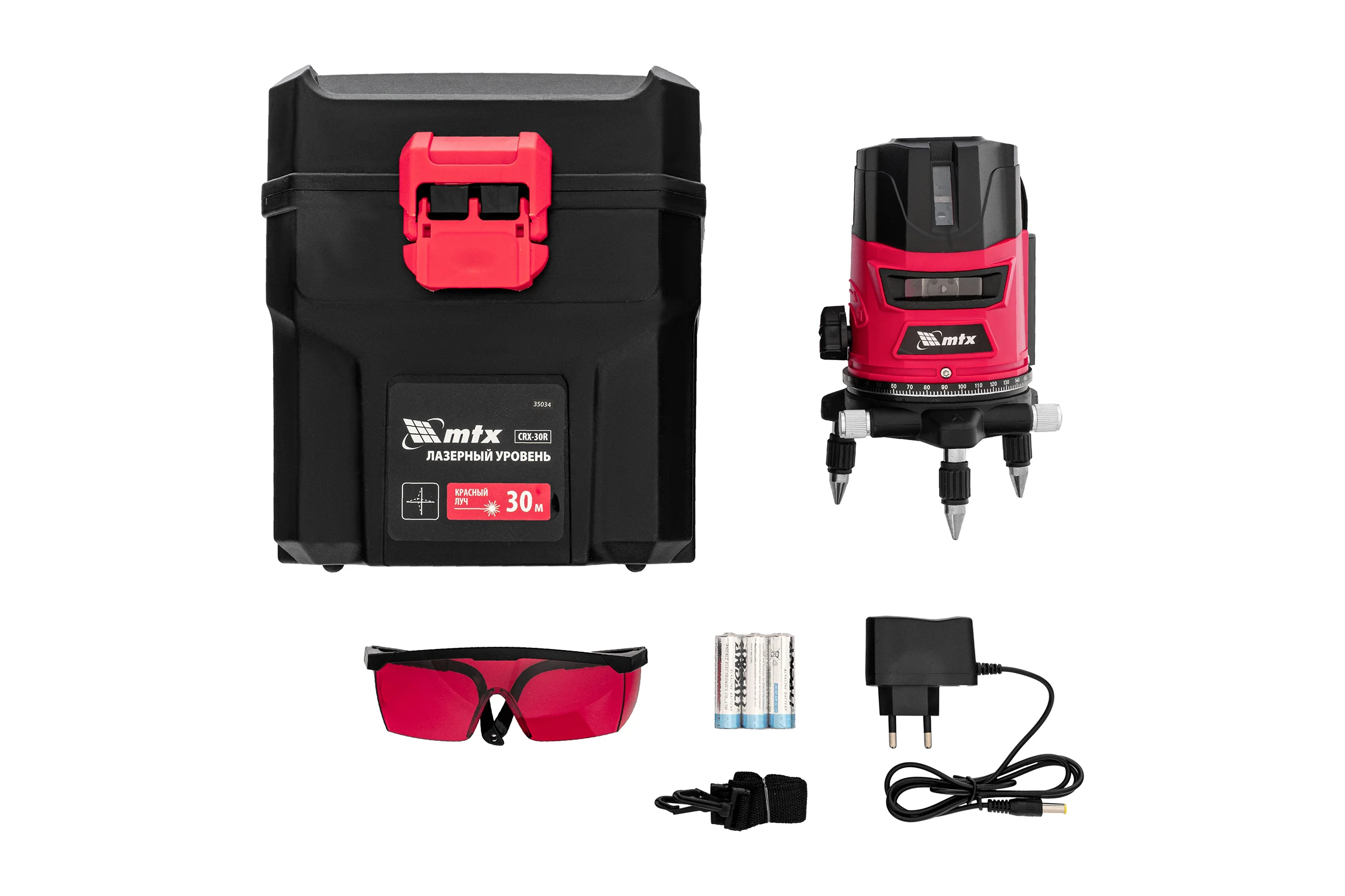 Лазерный уровень MTX crl-30r, 30 м, красный луч, батарейки, резьба 5/8" 35034