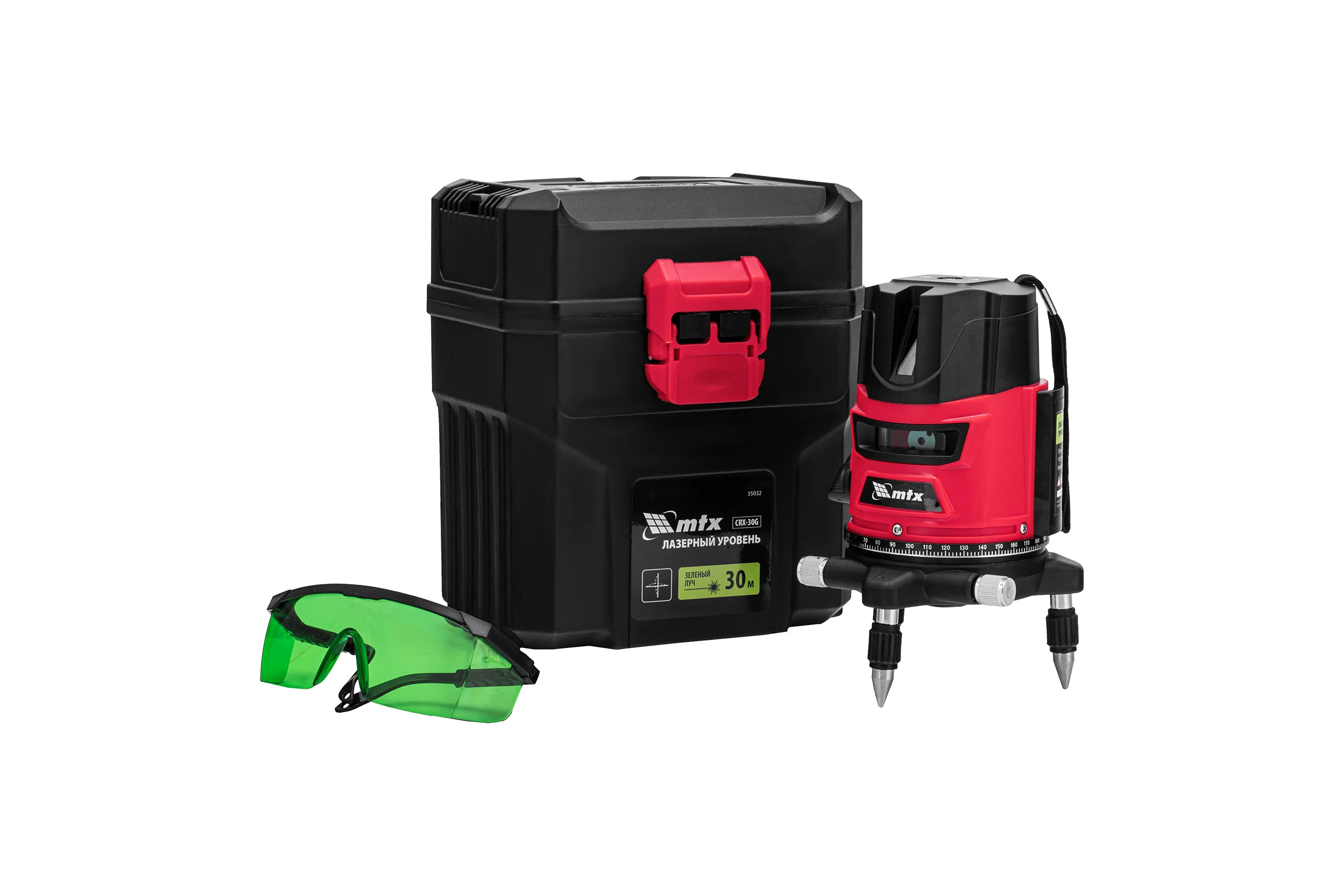 Лазерный уровень MTX crx-30g, 30 м, зеленый луч, батарейки, резьба 5/8" 35032