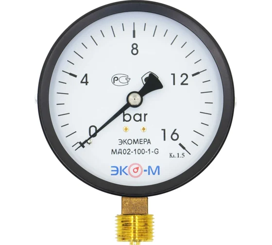 Манометр экомера ЭКО-М мд02-100мм, 0..16бар, g1/2, МД02-100-G-16
