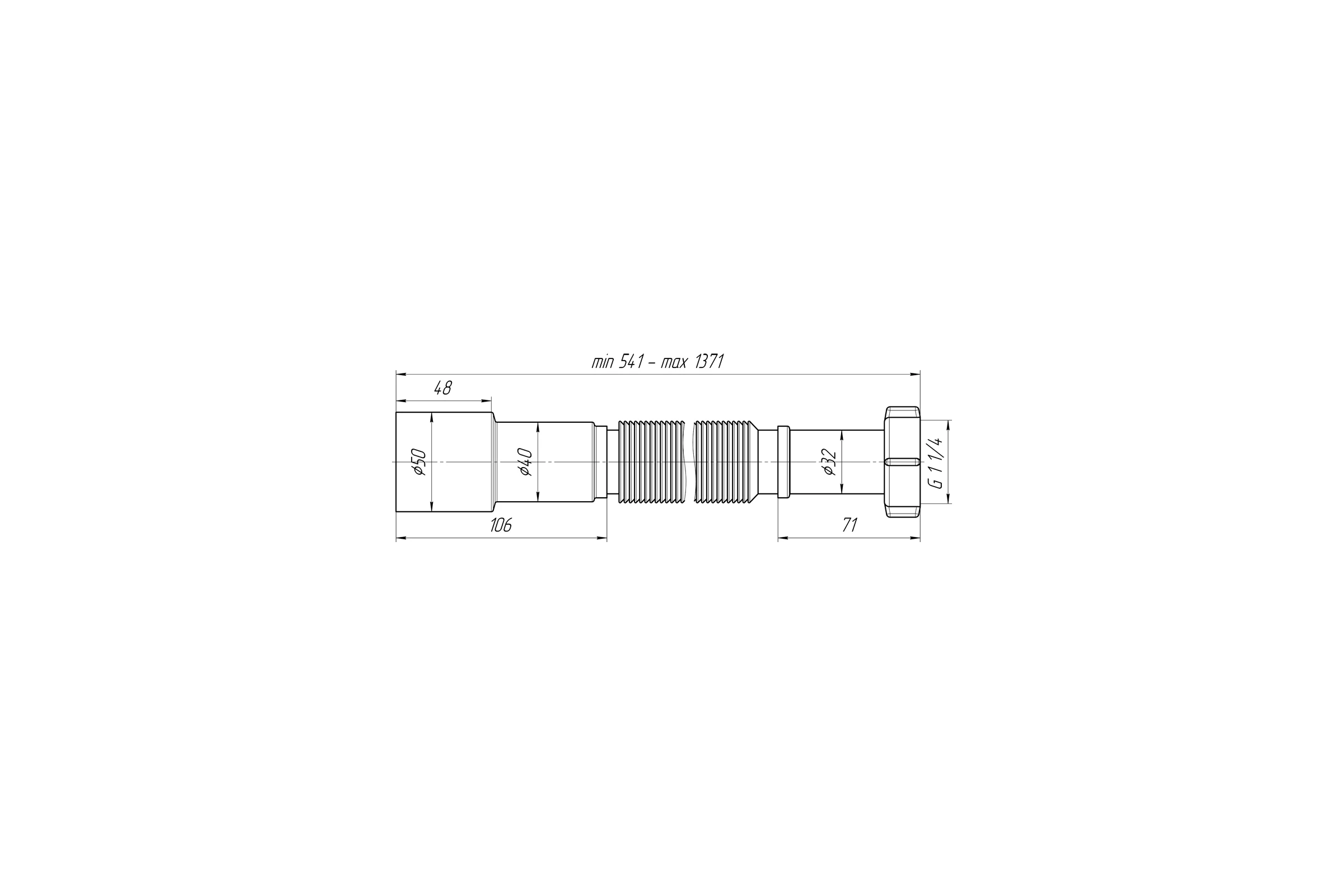 Гофра с гайкой АНИ Пласт 1 1/4 дюйма x 40/50 мм, L-541-1371 мм K216 025-0279
