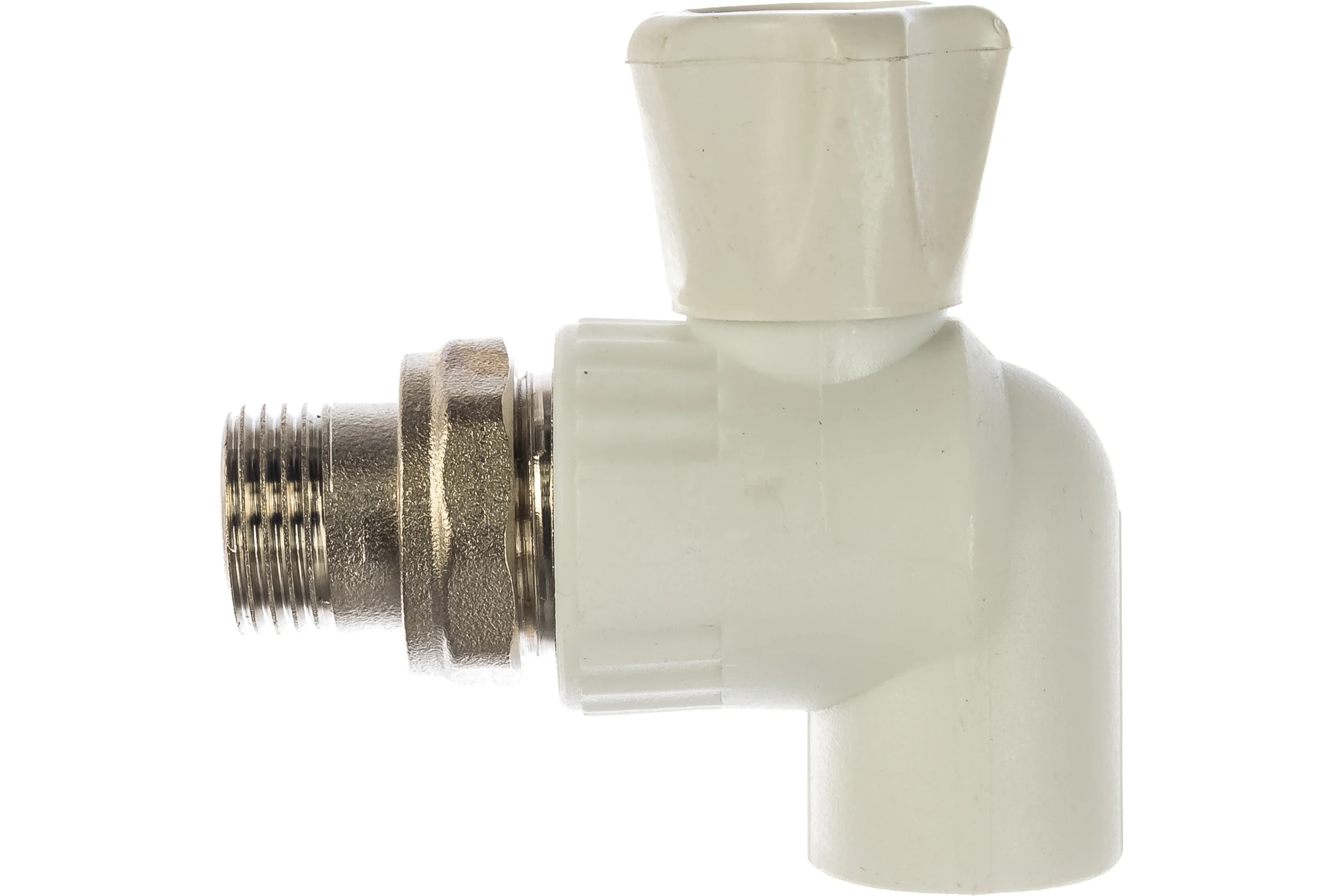 Шаровый кран VALFEX PP-R белый, 20х1/2 дюйма НР, угловой для радиатора 10148020 007-7677