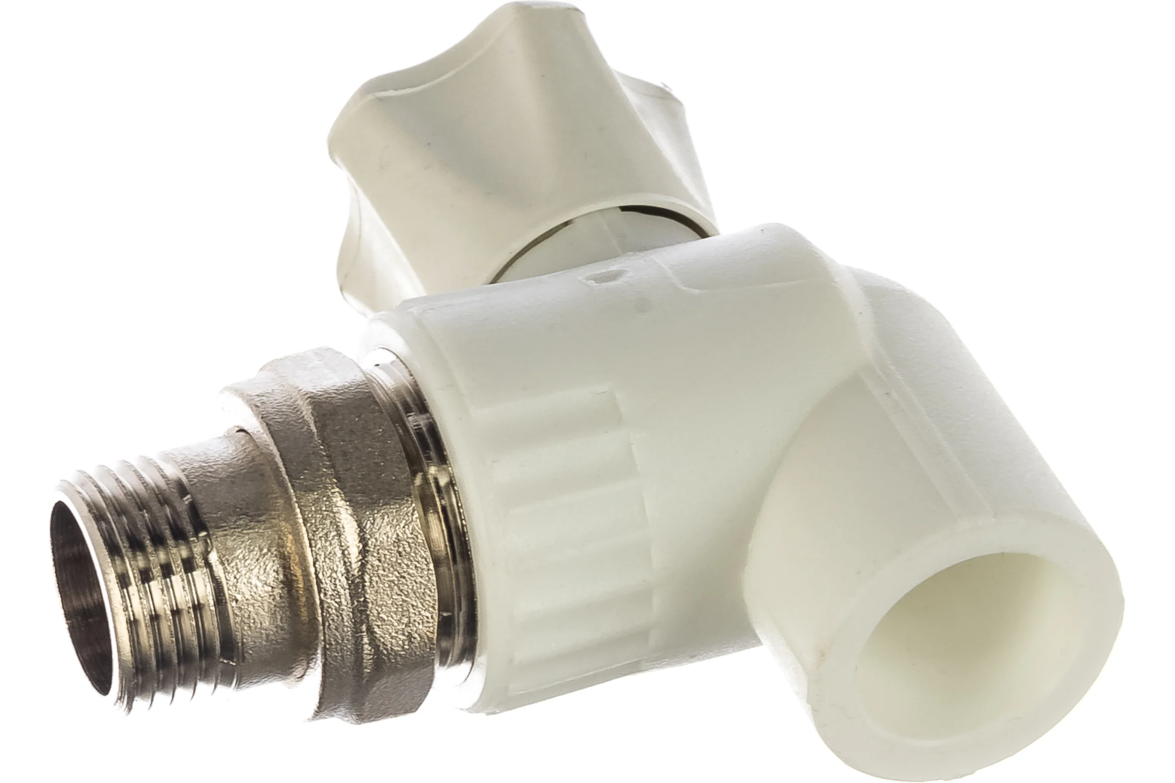 Шаровый кран VALFEX PP-R белый, 20х1/2 дюйма НР, угловой для радиатора 10148020 007-7677