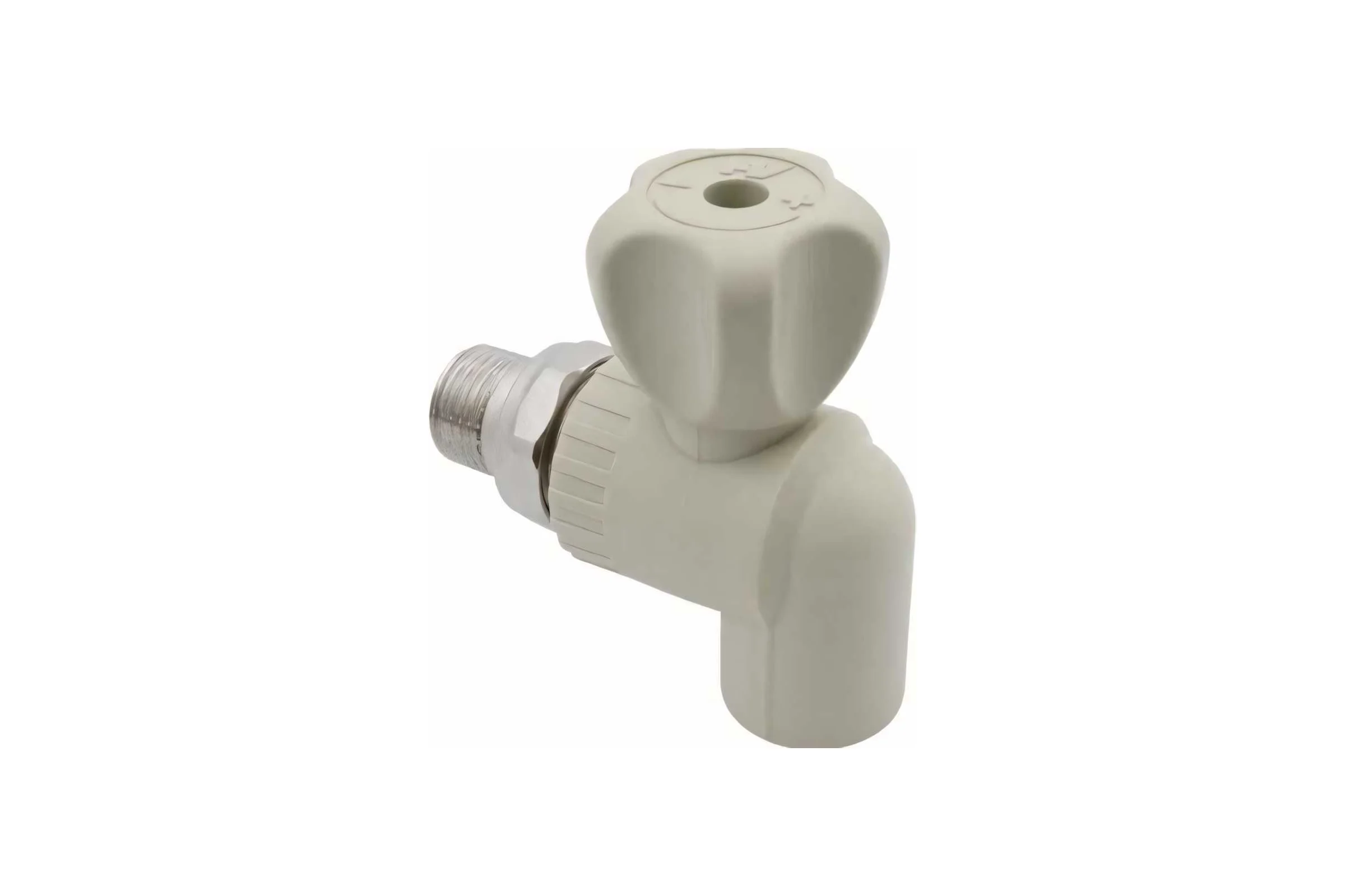 Шаровый кран VALFEX PP-R белый, 20х1/2 дюйма НР, угловой для радиатора 10148020 007-7677
