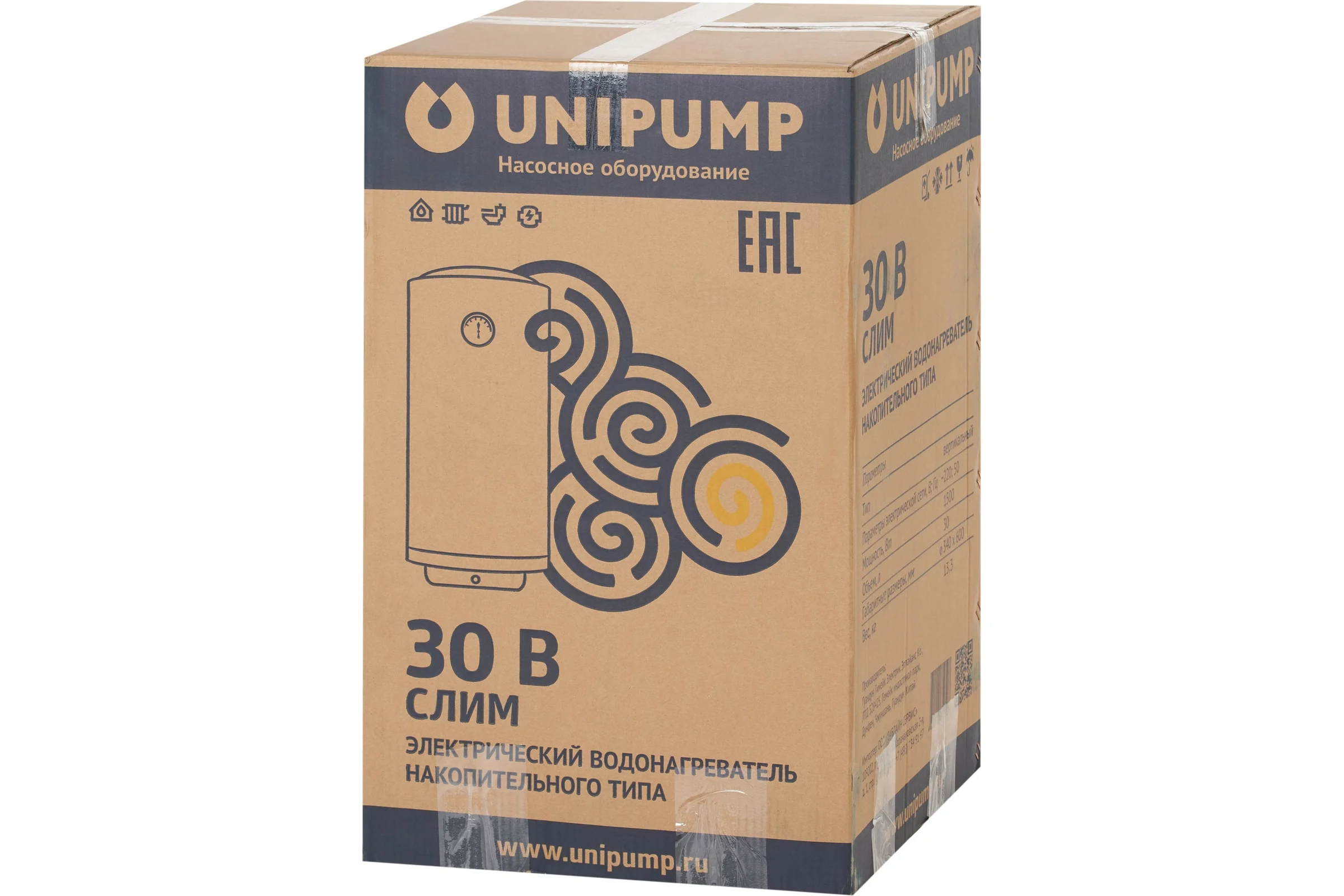 Водонагреватель Unipump СЛИМ 30 В накопительного типа, вертикальный 12419