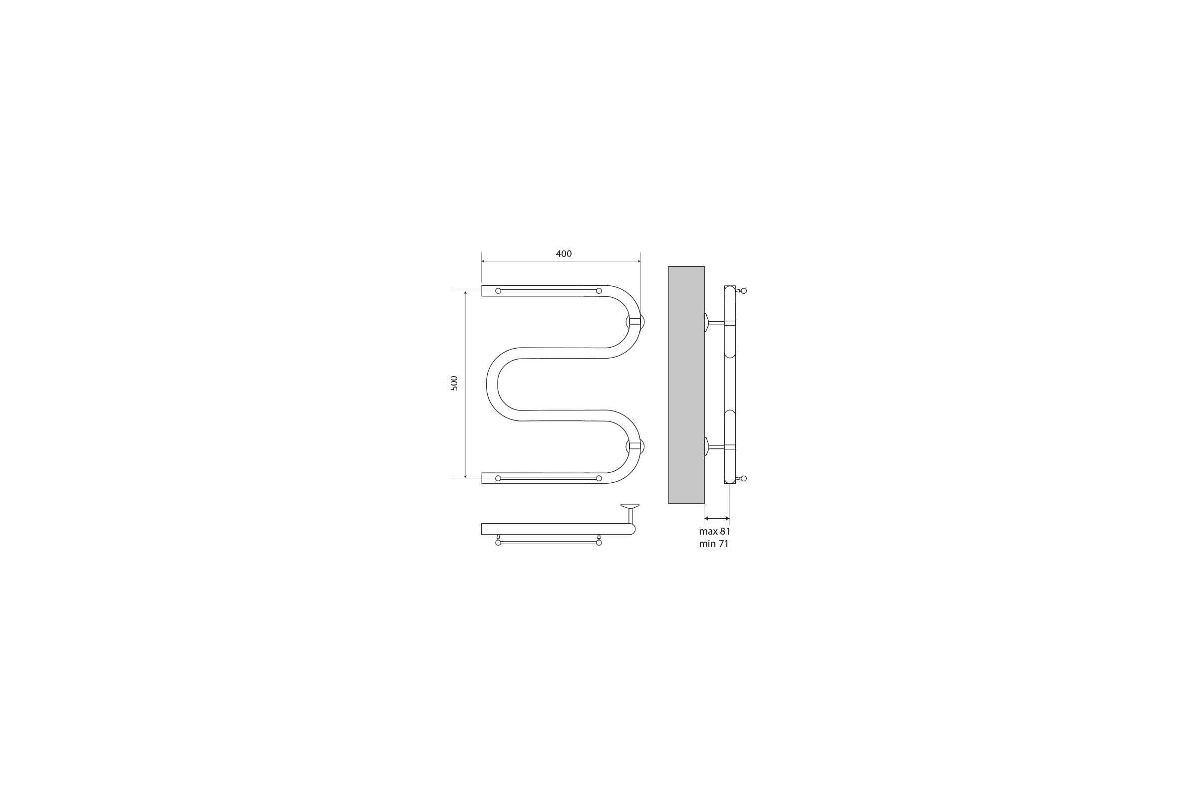 Полотенцесушитель Melodia della vita Simple Shelf М-образный без кронштейна 50x40x1" с полкой MTRSS5040 13405
