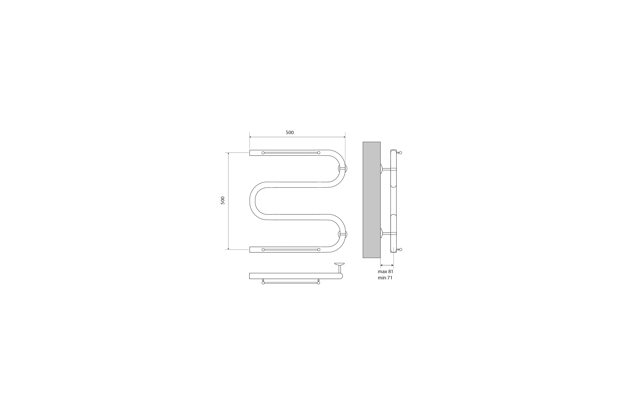 Полотенцесушитель Melodia della vita Simple Shelf М-образный без кронштейна 50x50x1" с полкой MTRSS5050 13406