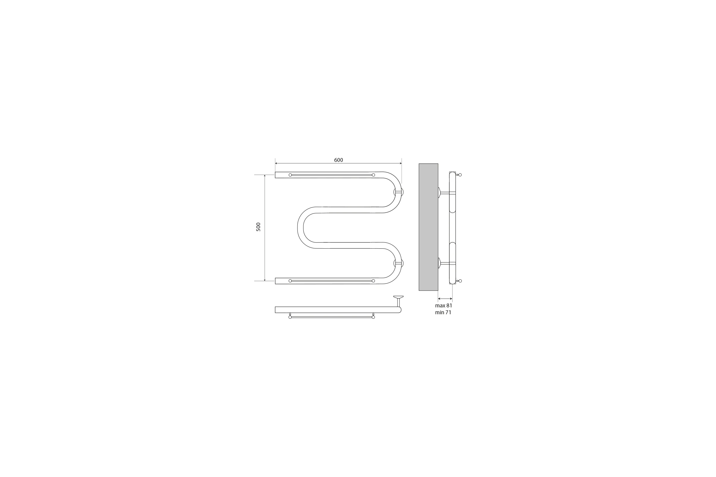 Полотенцесушитель Melodia della vita Simple Shelf М-образный без кронштейна 50x60x1" с полкой MTRSS5060 13408