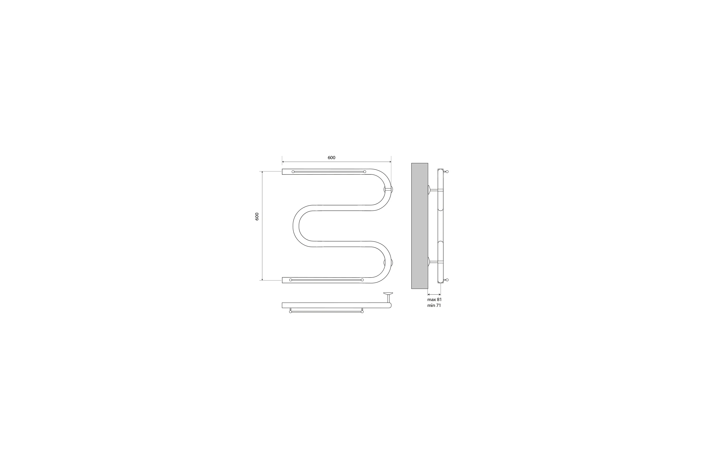 Полотенцесушитель Melodia della vita Simple Shelf М-образный без кронштейна 60x60x1" с полкой MTRSS6060 13410