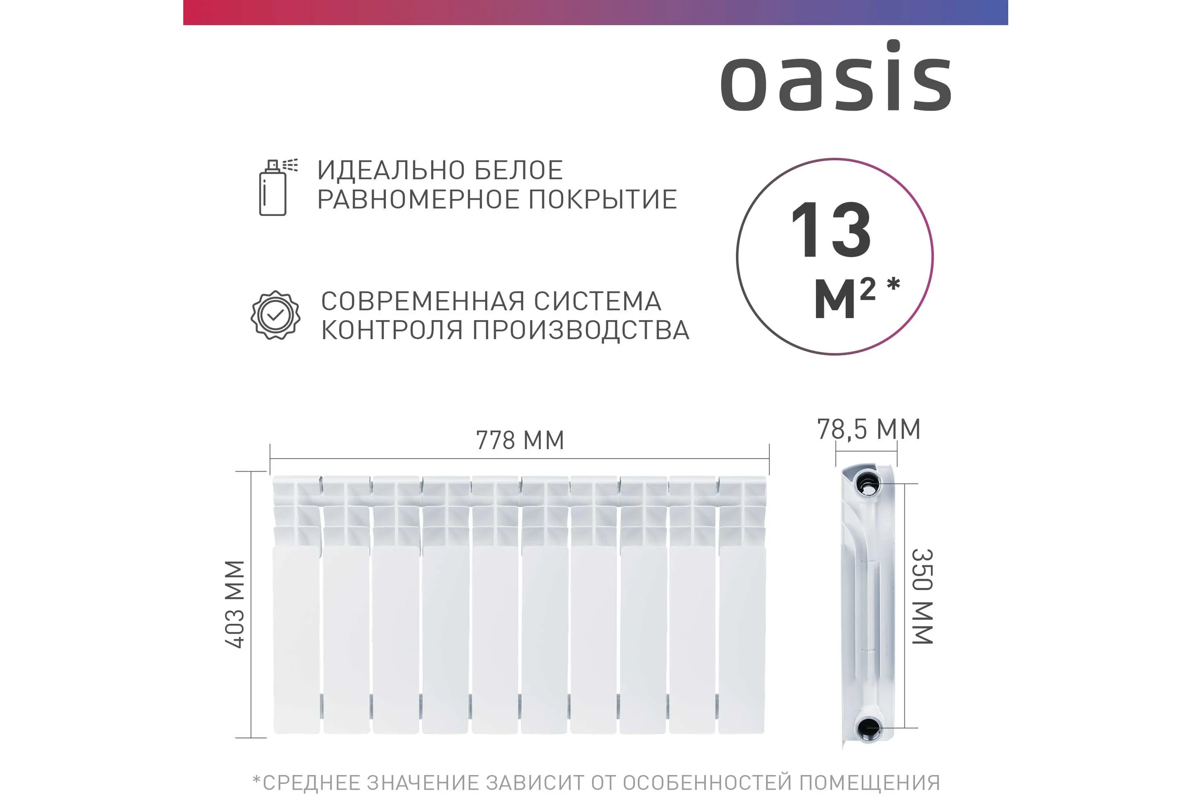 Радиатор биметаллический OASIS eco 350/80/10 4640130974695