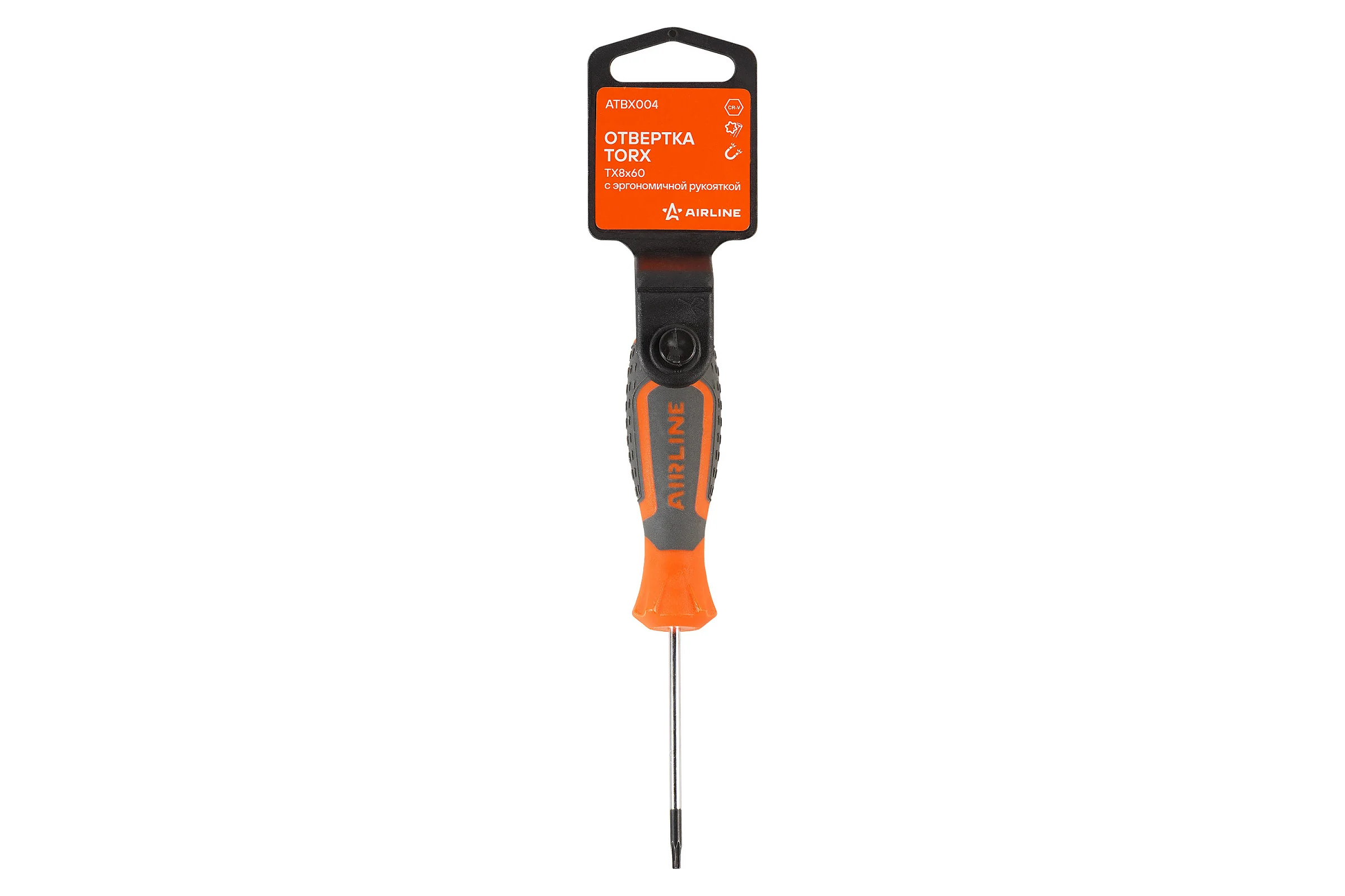 Отвертка TORX Airline TX8x60 с эргономичной рукояткой, магнитная, пластиковый подвес ATBX004
