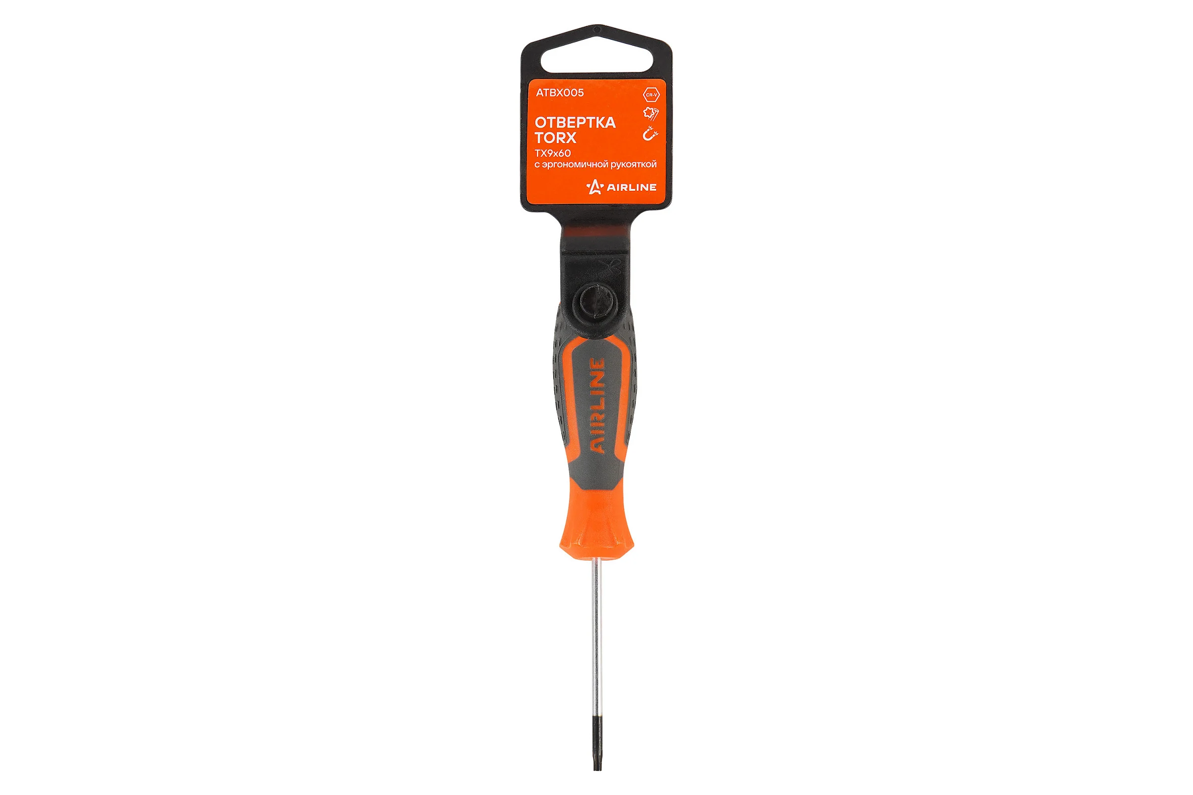 Отвертка TORX Airline TX9x60 с эргономичной рукояткой, магнитная, пластиковый подвес ATBX005