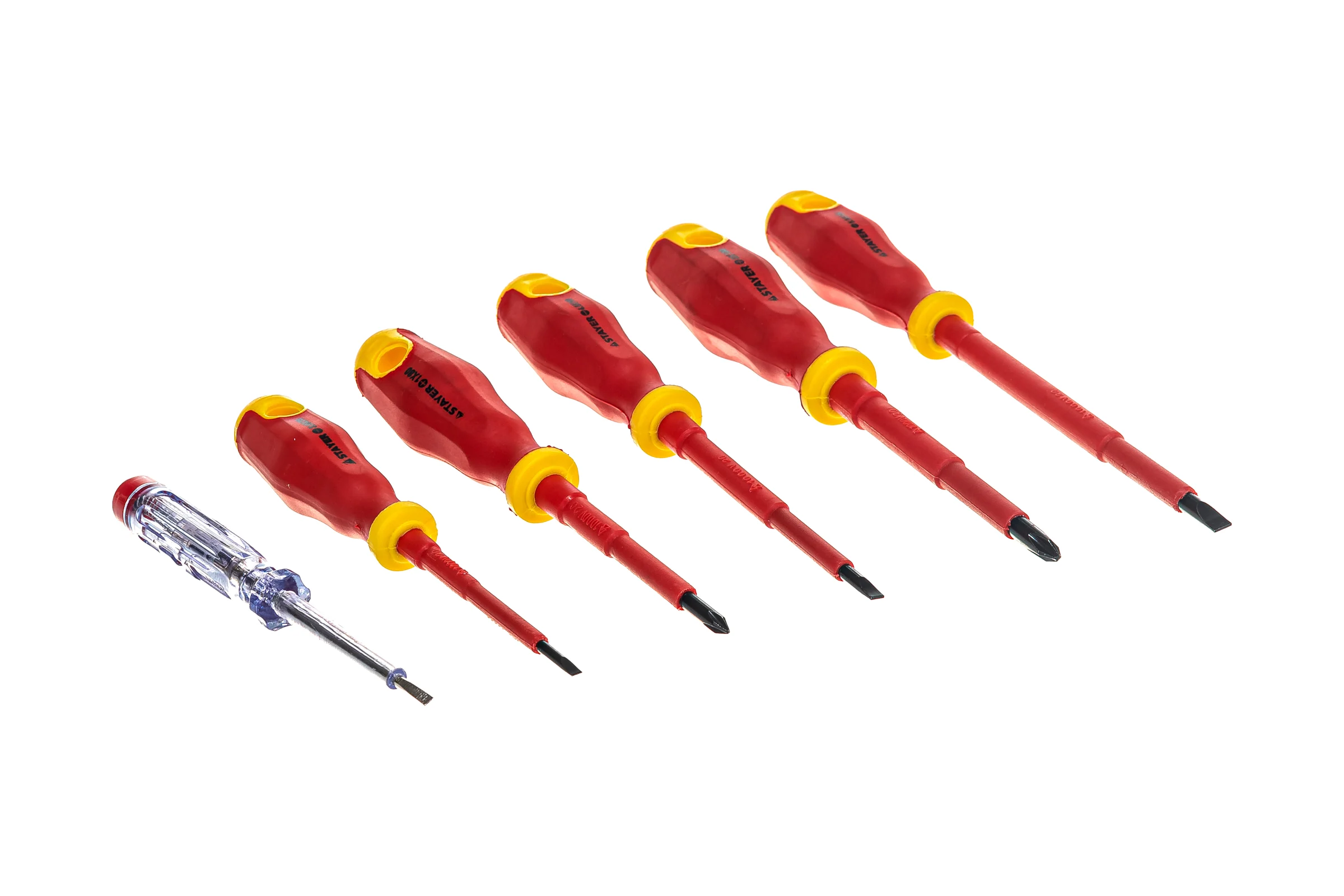 Набор диэлектрических отверток STAYER Profi-Electro SL:3.0x75 мм/4.0x100 мм/5.5x125 мм/PH:№1x80 мм/2x100 мм/100-250 В тестер 6 шт. 25145-H6_z01