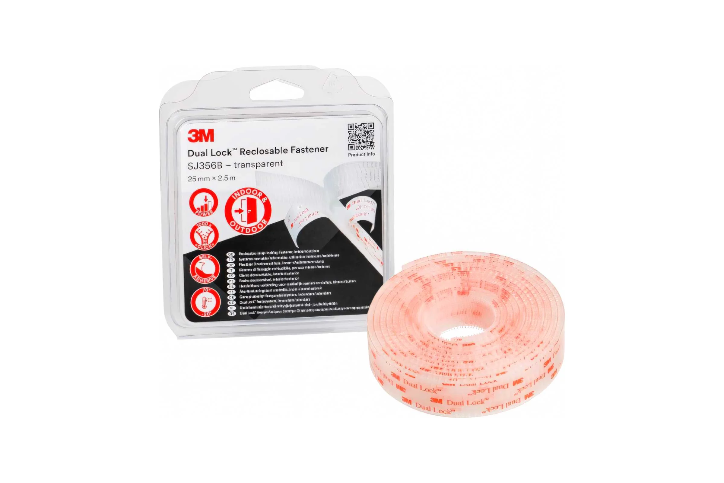 Многоразовая застёжка 3M Dual Lock SJ356B прозрачная, 25 мм х 2,5 м 7100123340