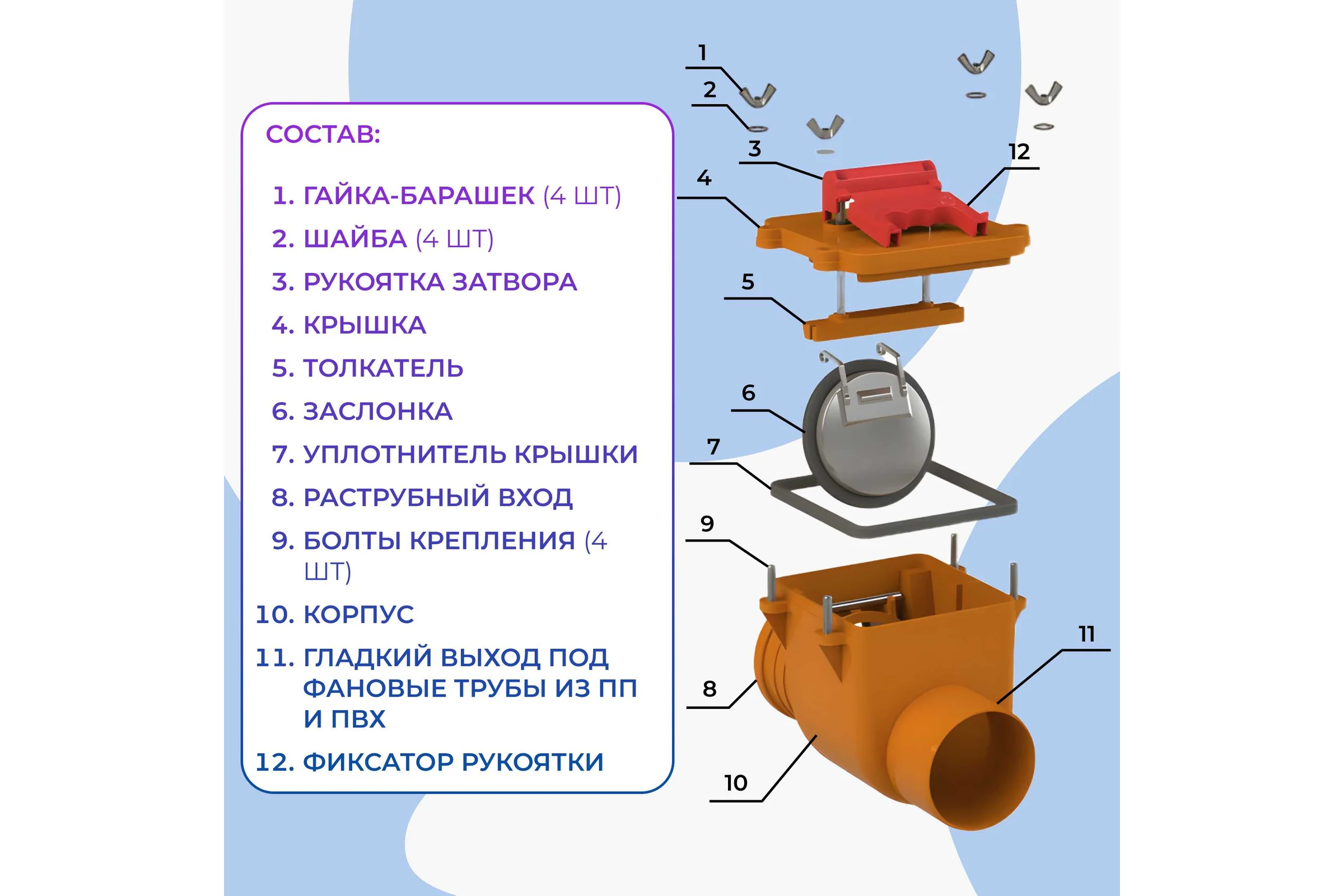 Обратный клапан Татполимер ПП 110 кирп. для вертикальной установки (с заслонкой из нержавеющей стали) ТП-85.100.В 55978
