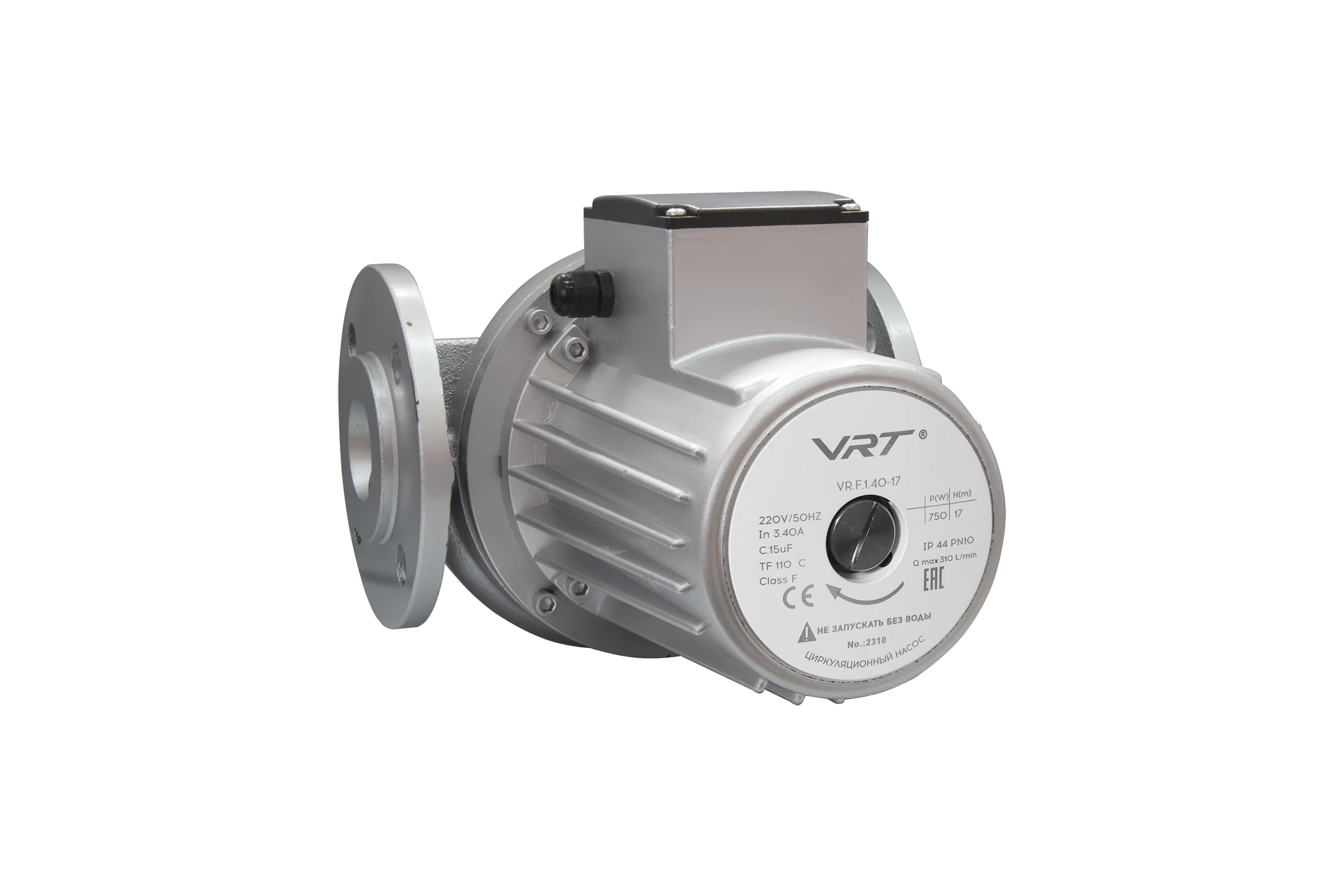 Насос циркуляционный VRT VR.F.1.40-17 с фланцевым соединением, 220 В, 0.75 кВт, 17 м, 18.6 куб/ч, кабель, с фланцами 552703