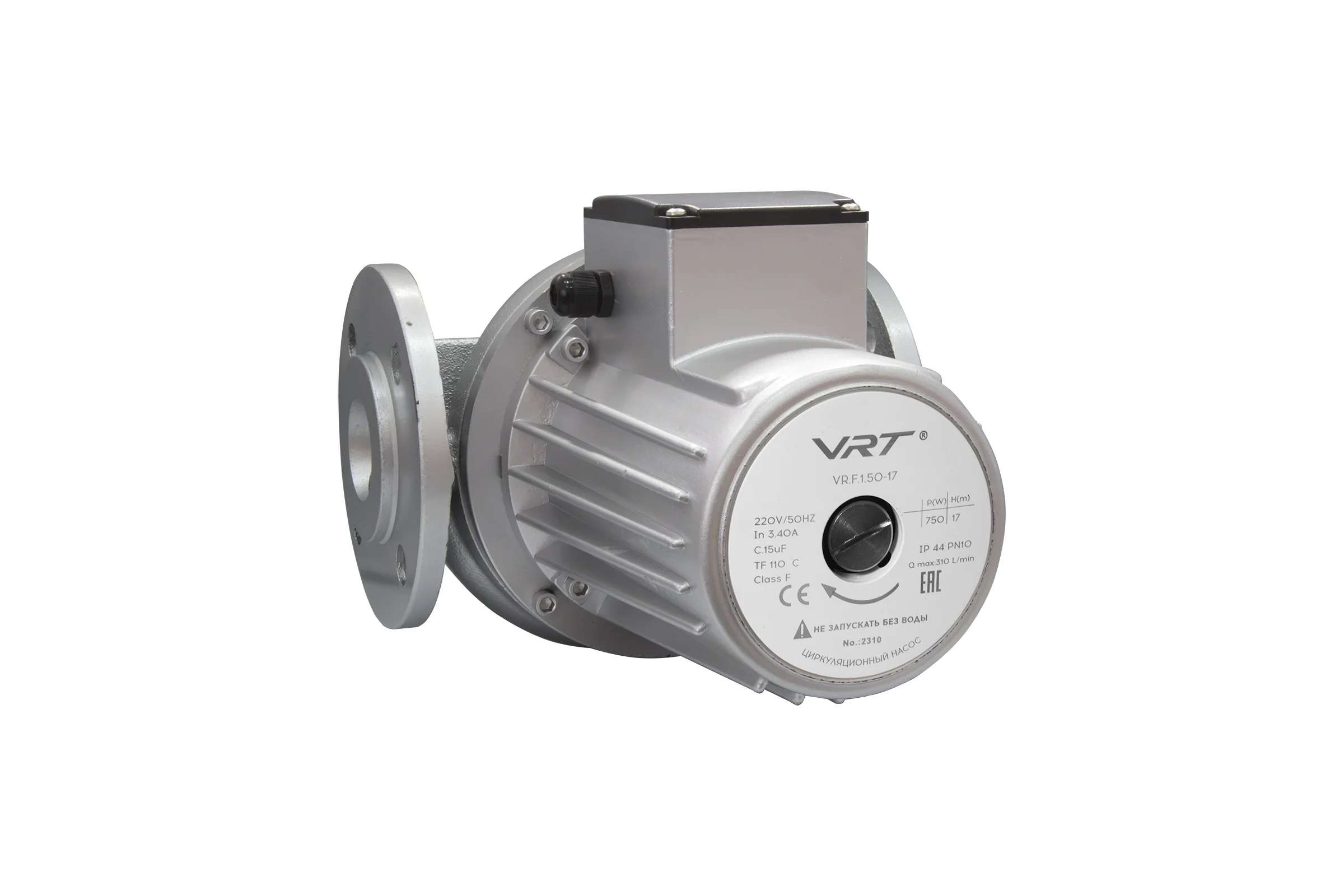 Насос циркуляционный VRT VR.F.1.50-17 с фланцевым соединением, 220 В, 0.75 кВт, 17 м, 18.6 куб/ч, кабель, с фланцами 552708