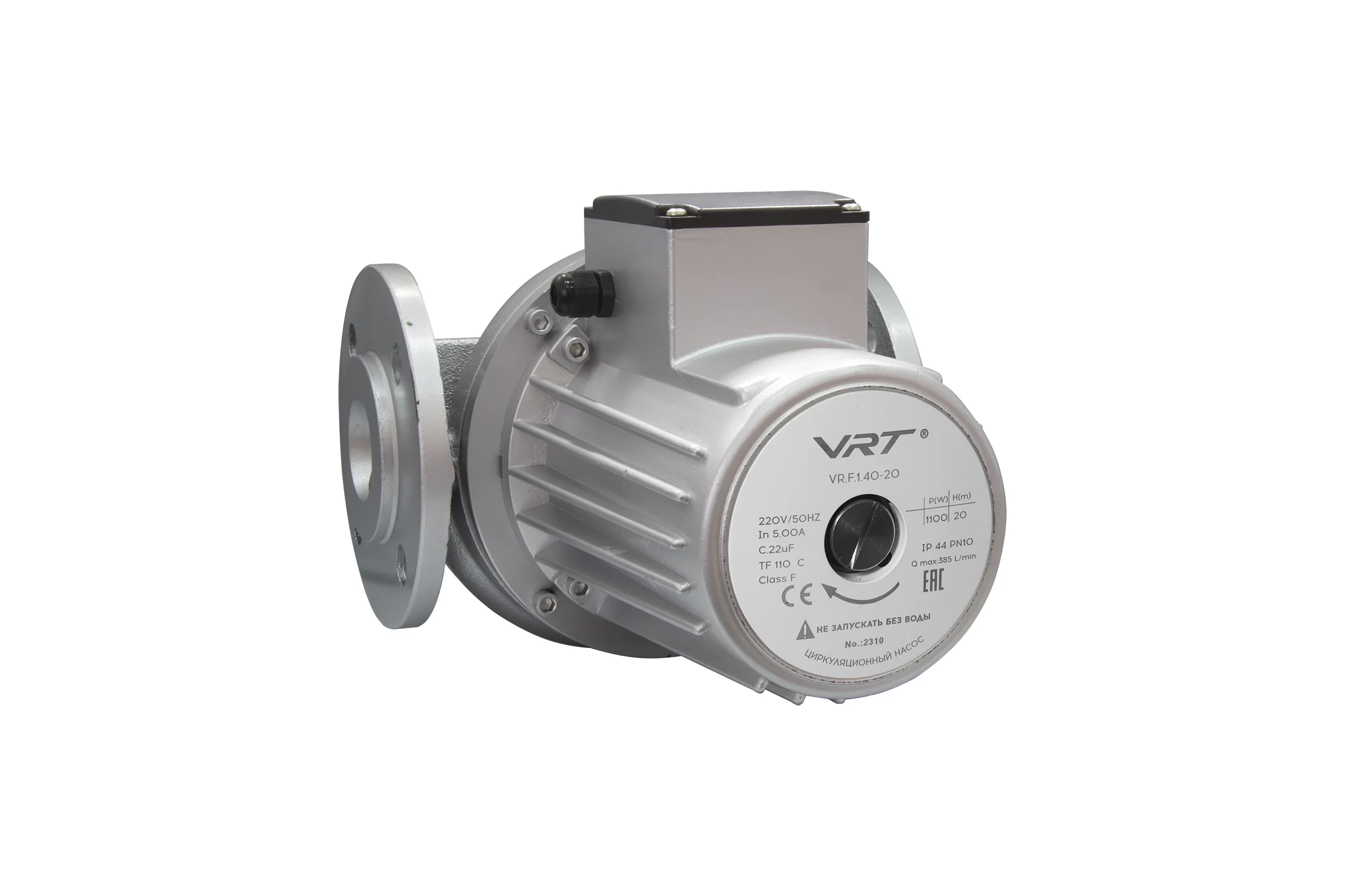 Насос циркуляционный VRT VR.F.1.40-20 с фланцевым соединением, 220 В, 1.1 кВт, 20 м, 23.1 куб/ч, кабель, с фланцами 552705