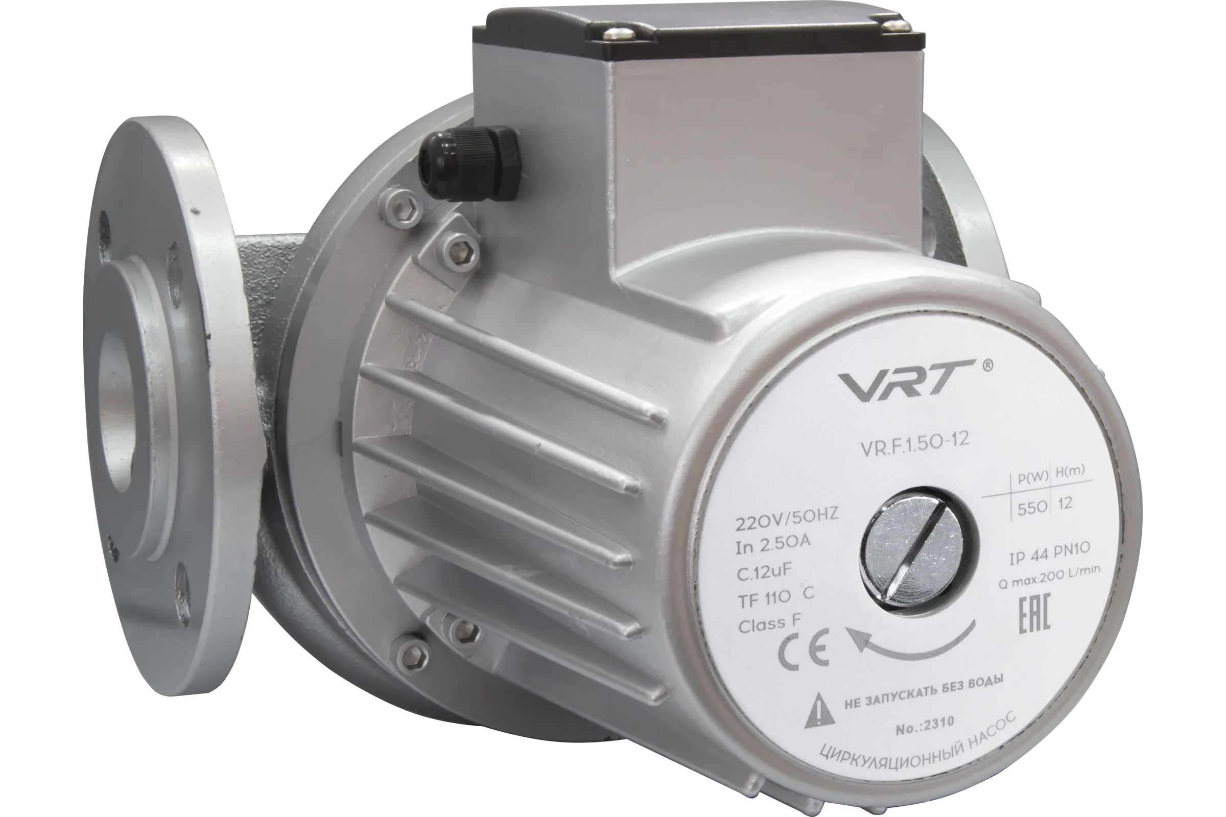 Насос циркуляционный VRT VR.F.1.50-12 с фланцевым соединием, 220 В, 0.55 кВт, 12 м, 12 куб/ч, кабель, с фланцами 552706