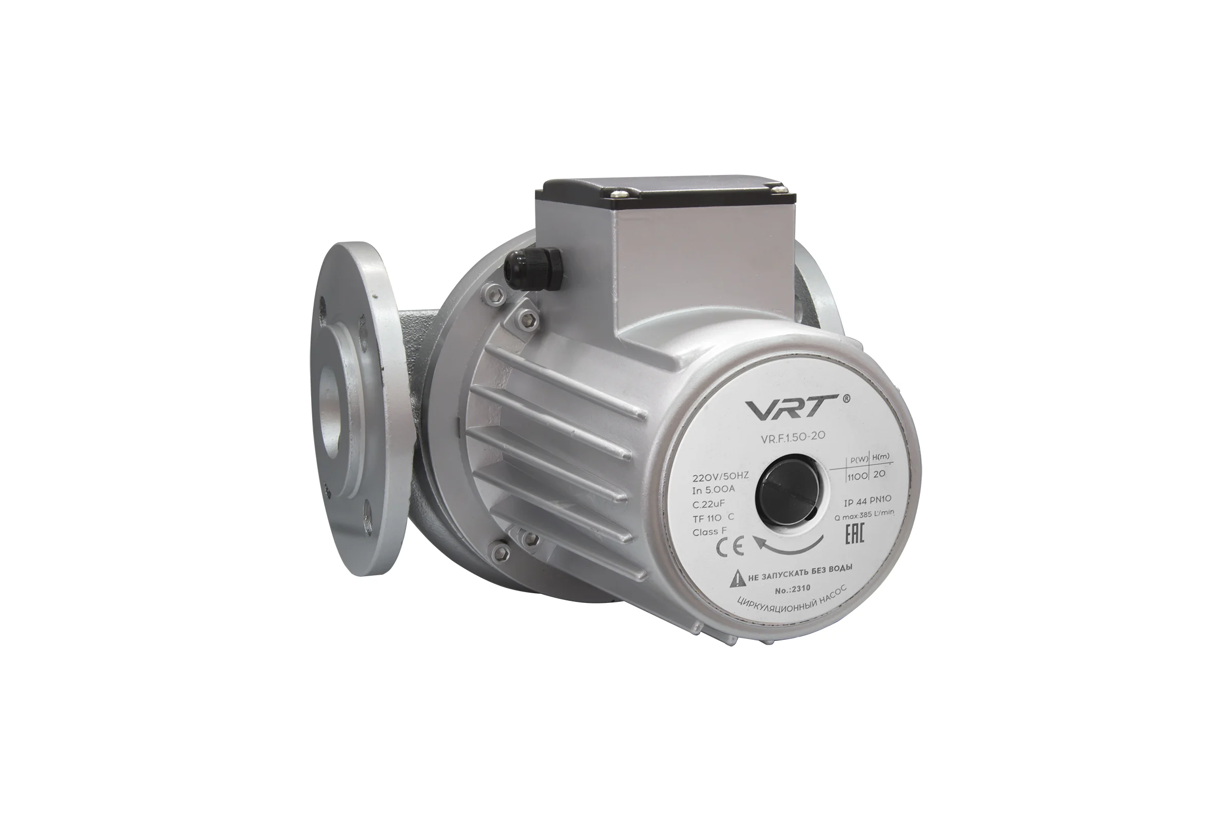 Насос циркуляционный VRT VR.F.1.50-20 с фланцевым соединением, 220 В, 1.1 кВт, 20 м, 23.1 куб/ч, кабель, с фланцами 552711