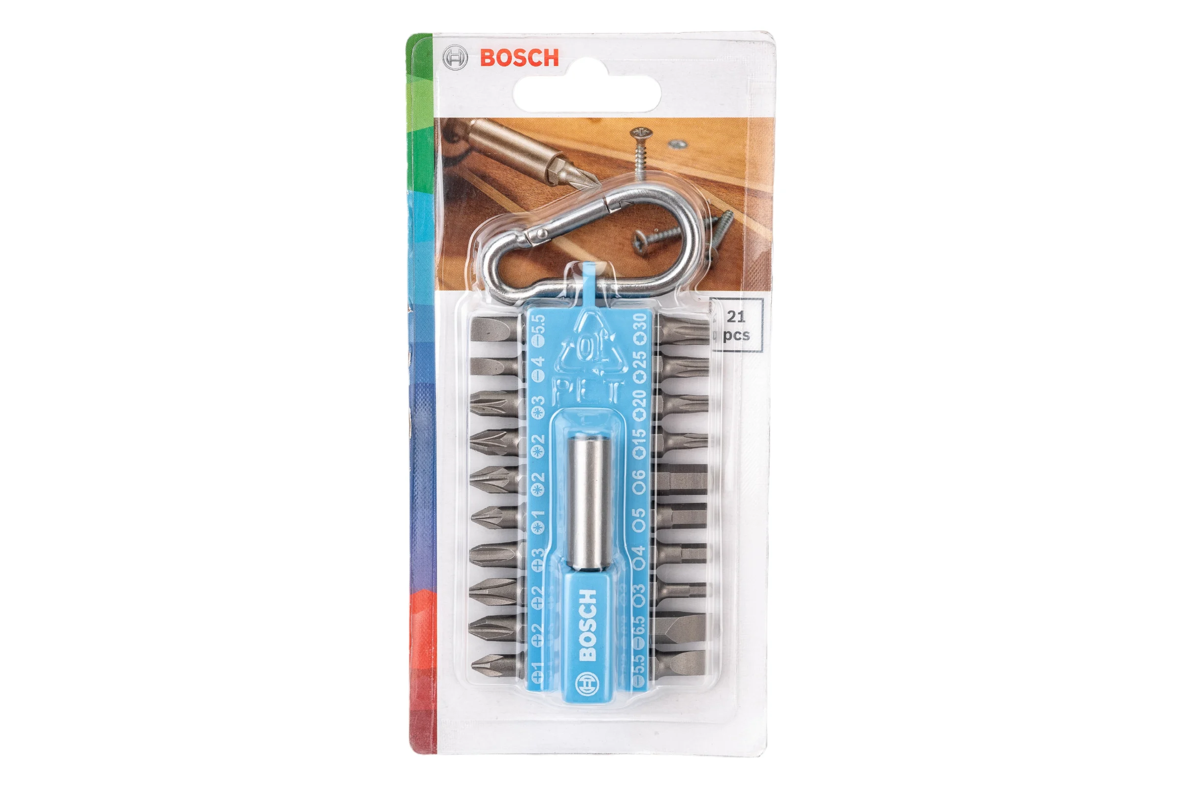 Набор 20 бит + держатель с карабином светло-синий Bosch 2607002822