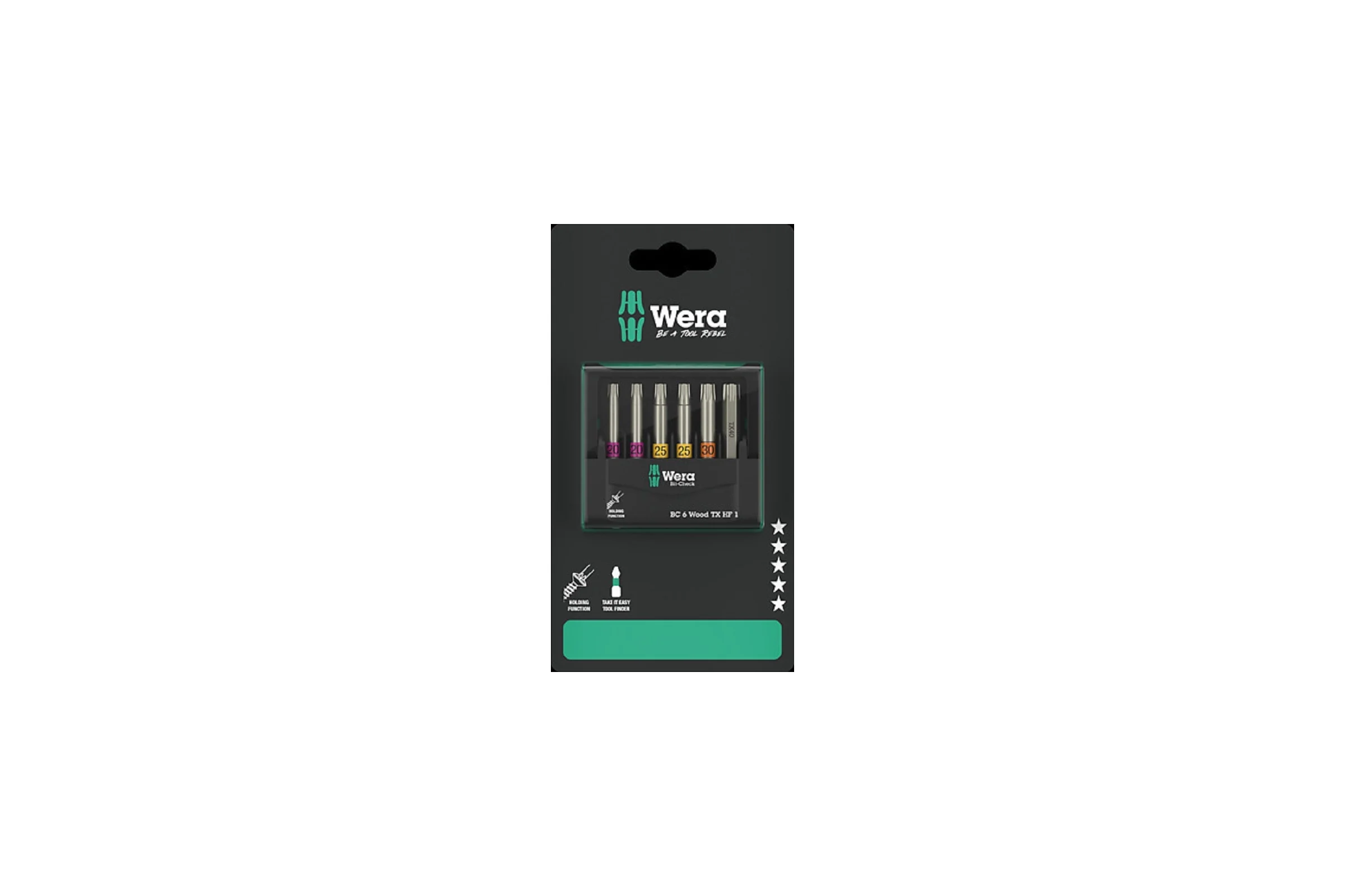 Набор бит для работ по дереву Bit-Check 6 Wood TORX HF 1 SB,  6 предметов, 1/4", 50 мм, TX 2x20, 2x25, 30, 40 WERA WE-073639