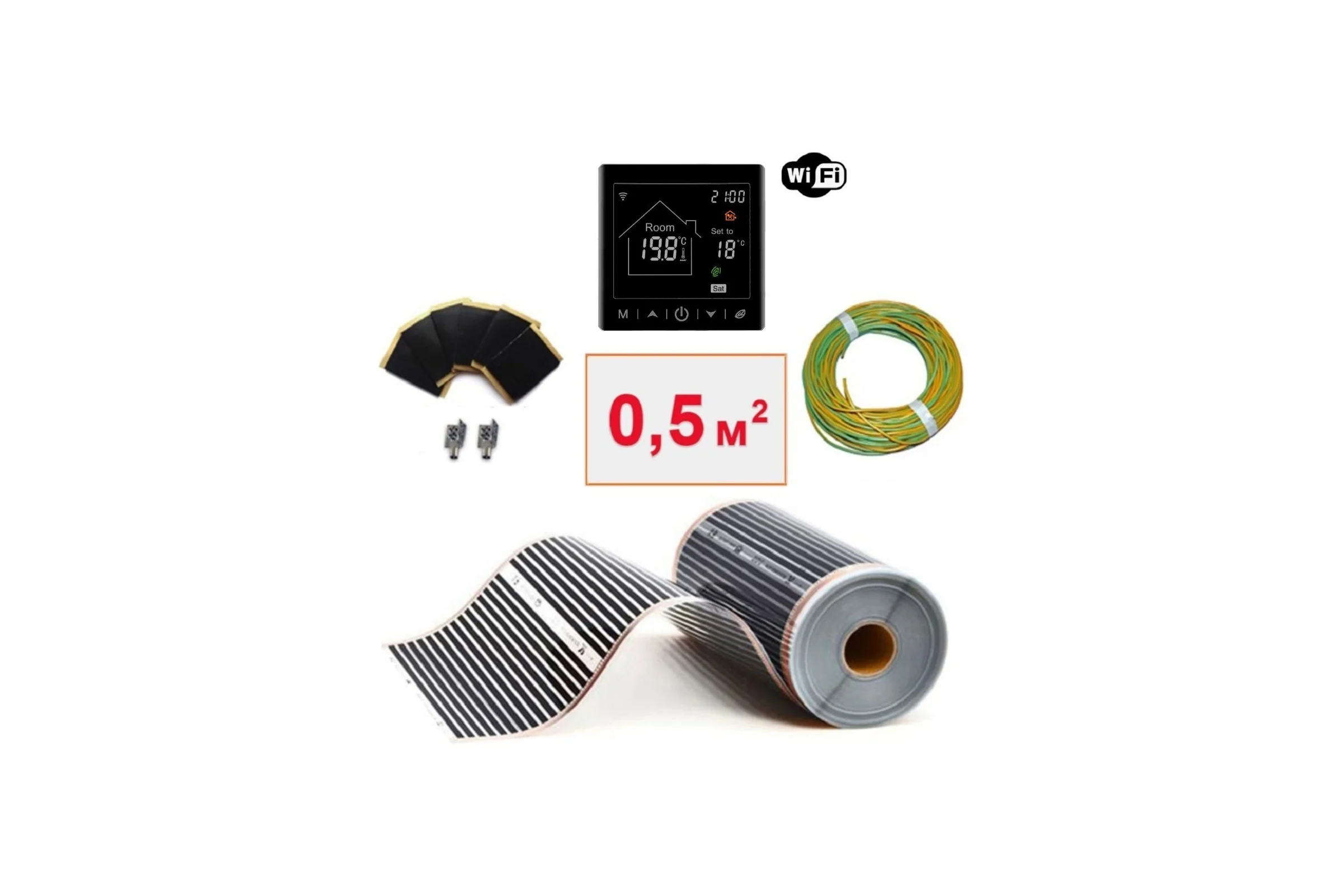 Плёночный электрический тёплый пол ТеплоСофт 0,5 м.кв. с умным черным wi-fi терморегулятором плёнка 0,5м.кв./М2/черный
