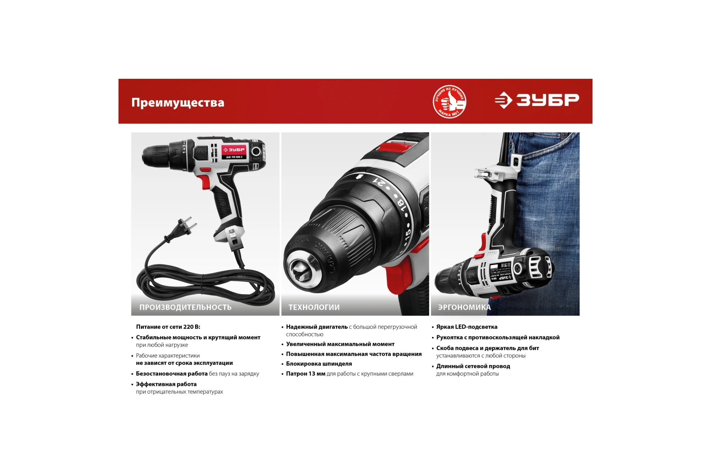 Сетевая дрель-шуруповерт ЗУБР ДШ-М3-500-2