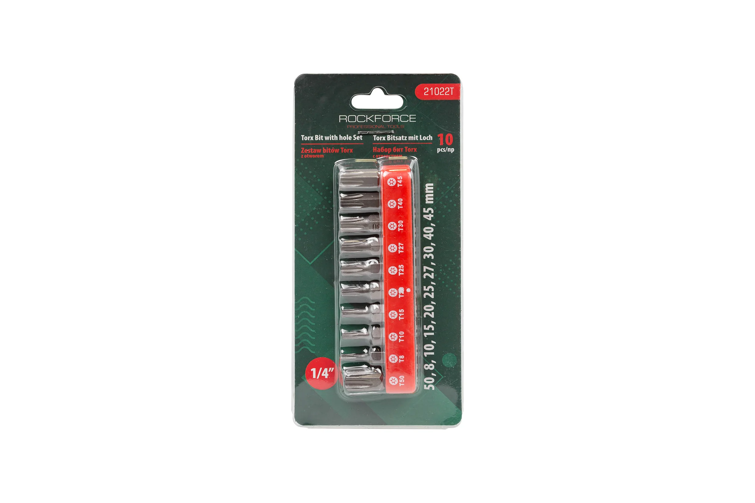 Набор вставок 1/4"DR TORX с магнитными держателями (10 шт; T8H-T50H; 25 мм) Rockforce RF-21022T(1280)