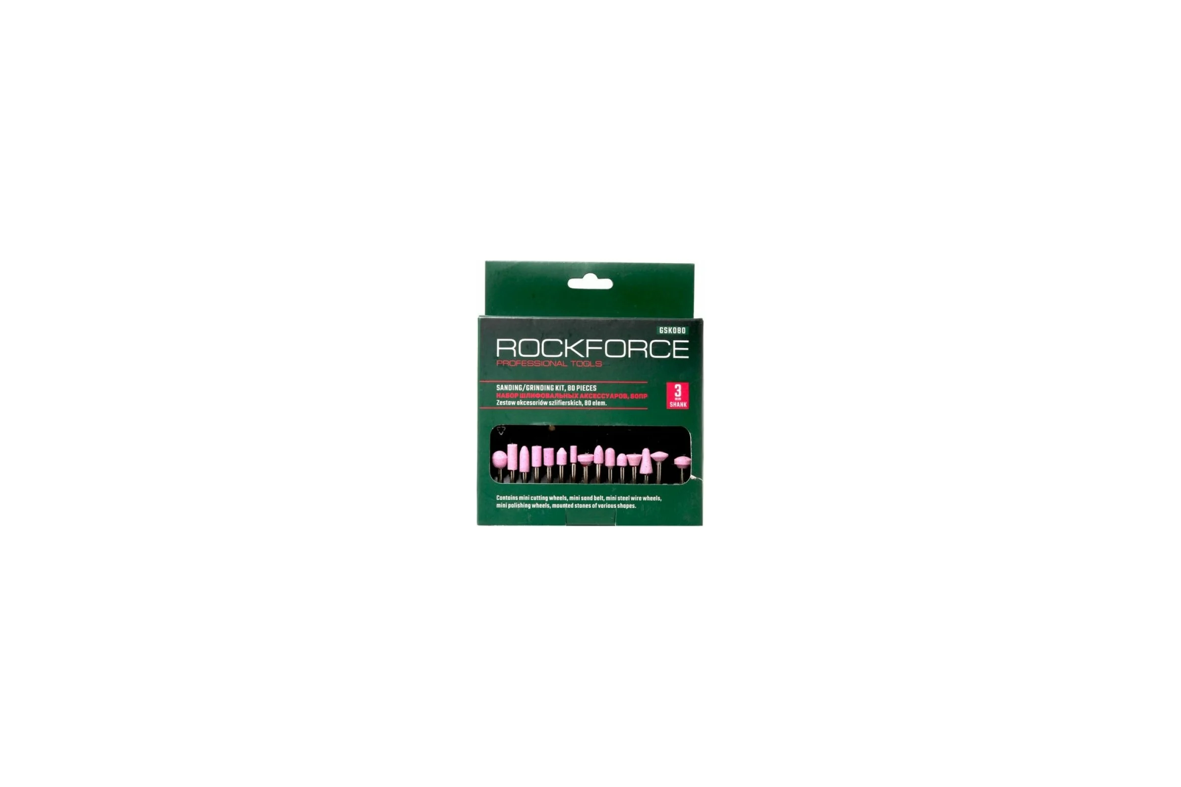 Набор аксессуаров для мини-дрелей 80 шт в пластиковом кейсе ROCKFORCE RF-GSK080(29656)