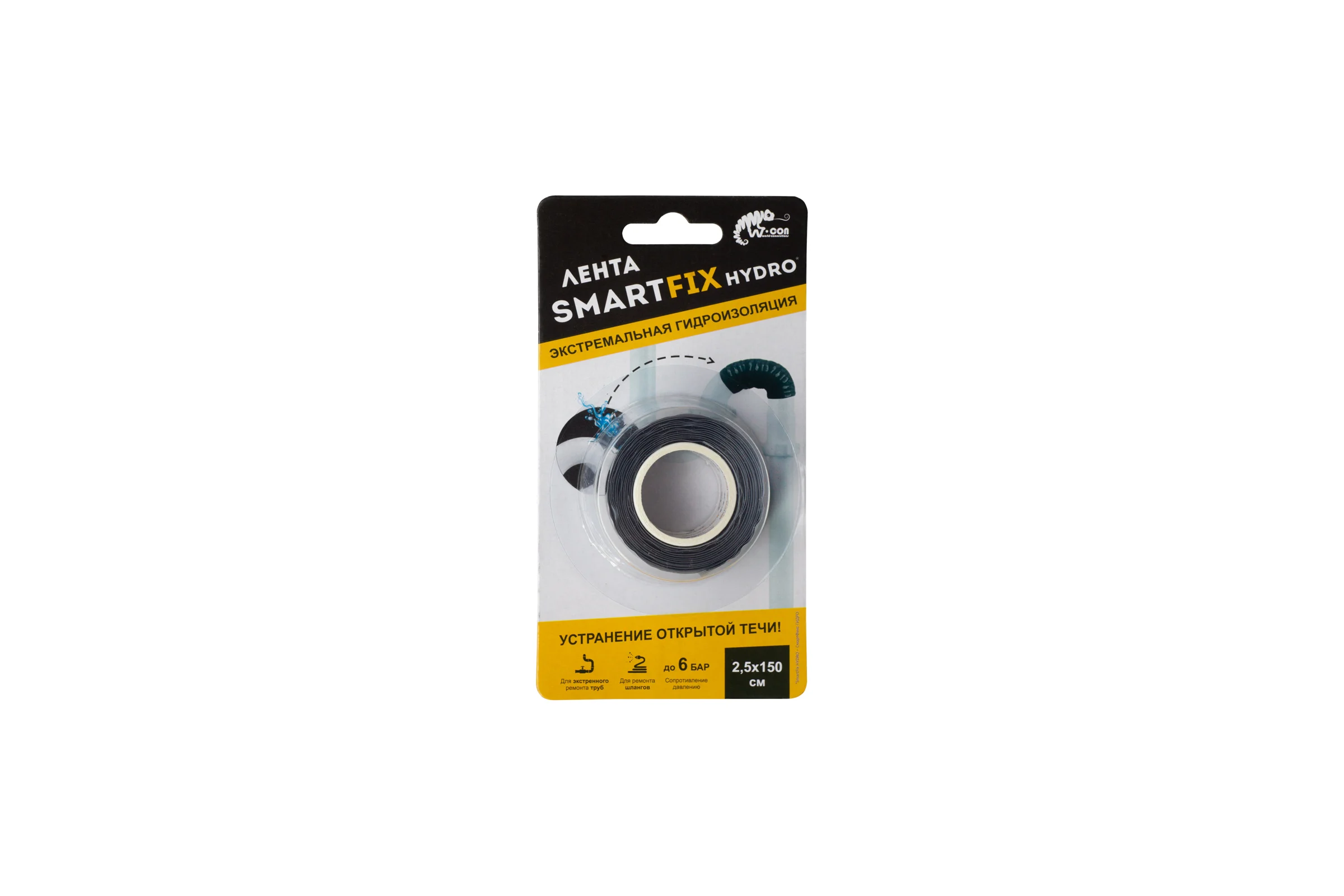 Лента силиконовая гидроизоляционная Smart Fix W-con SmartFix HYDRO 2,5*150 см, черная 120842