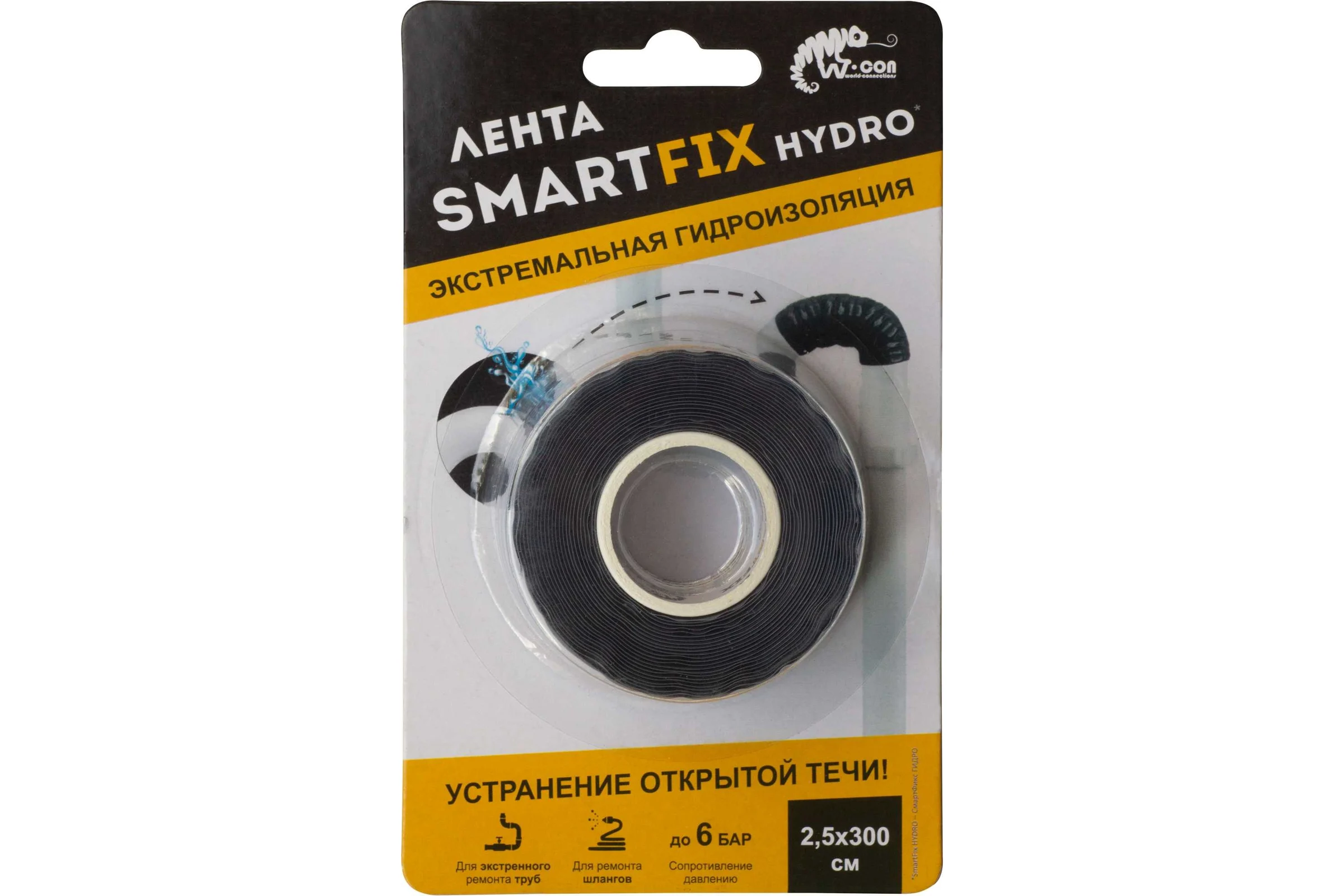 Лента силиконовая гидроизоляционная Smart Fix W-con SmartFix HYDRO 2,5*300 см, черная 120843