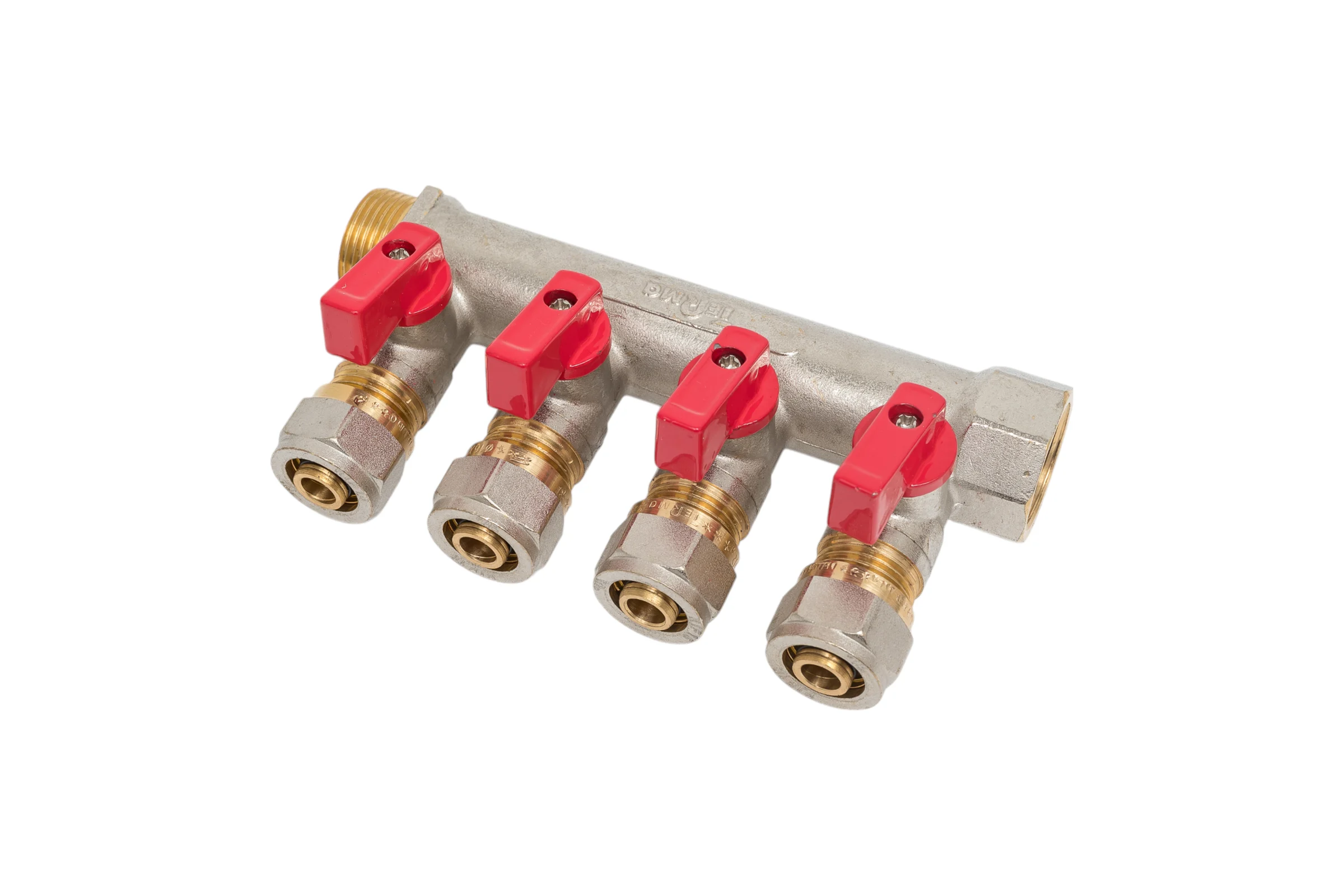 Коллектор для металлопластиковой трубы Terma 3/4"в/н с 4-мя шаровыми кранами, конус 16 мм (1/2") (14003) 35993