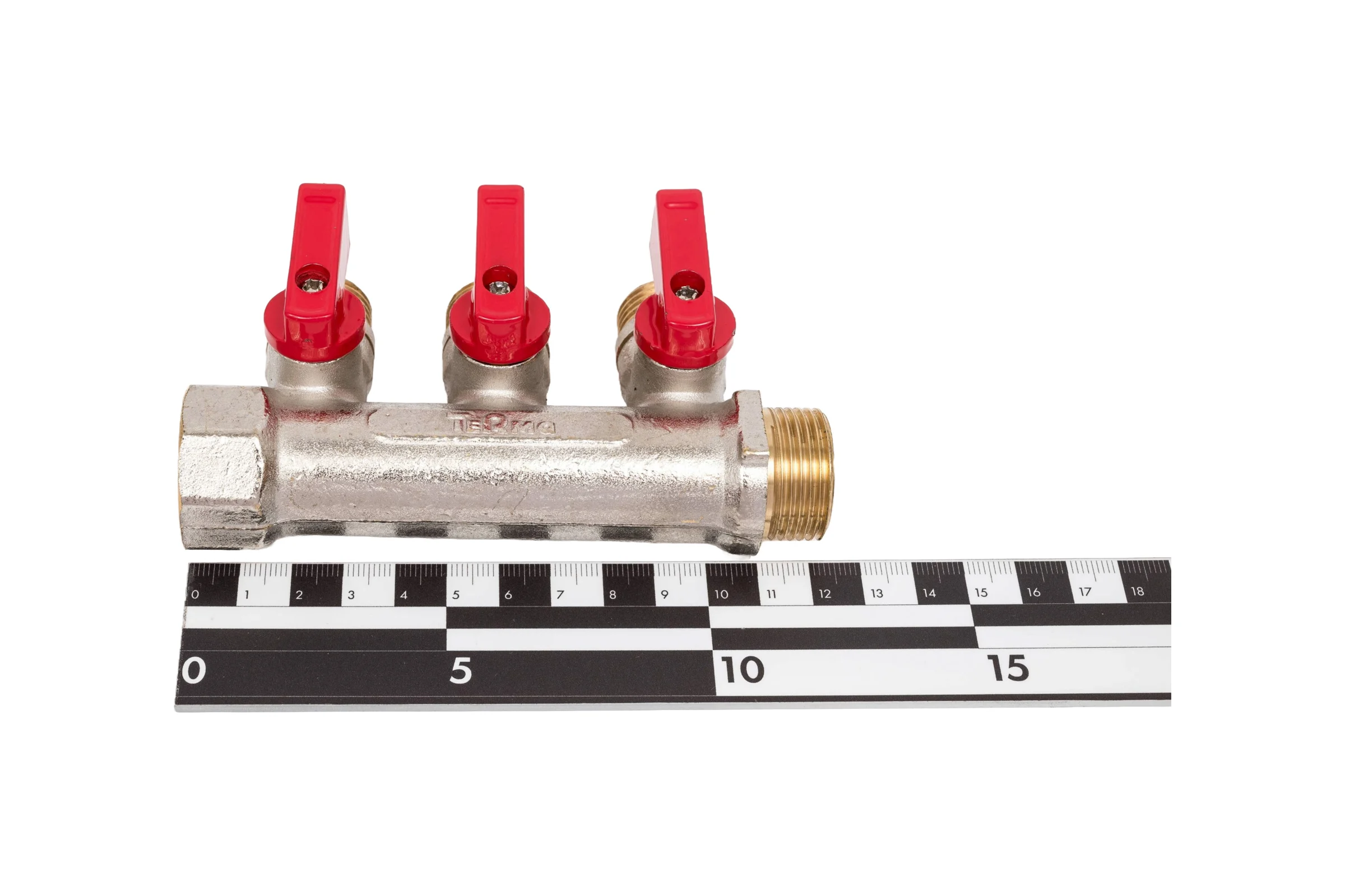 Латунный коллектор Terma 3/4"в/н с 3-мя шаровыми кранами на 1/2" (нар.резьбы) (14016) 41232