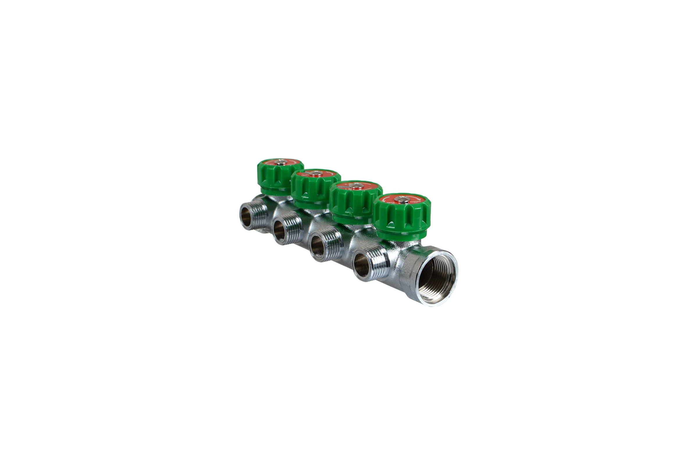 Латунный коллектор Terma 3/4"в/н с 4-мя вент.кранами на 1/2" (нар.резьбы) с выходами под 90 град (14021) 18606