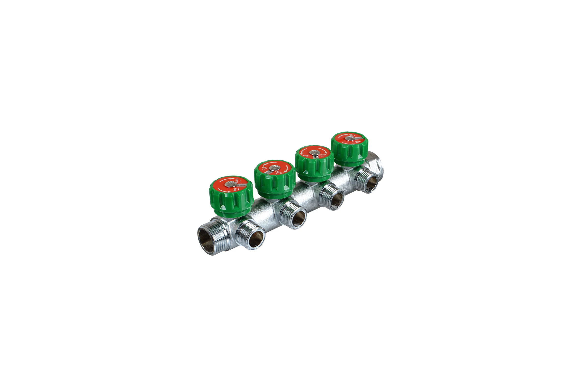 Латунный коллектор Terma 3/4"в/н с 4-мя вент.кранами на 1/2" (нар.резьбы) с выходами под 90 град (14021) 18606