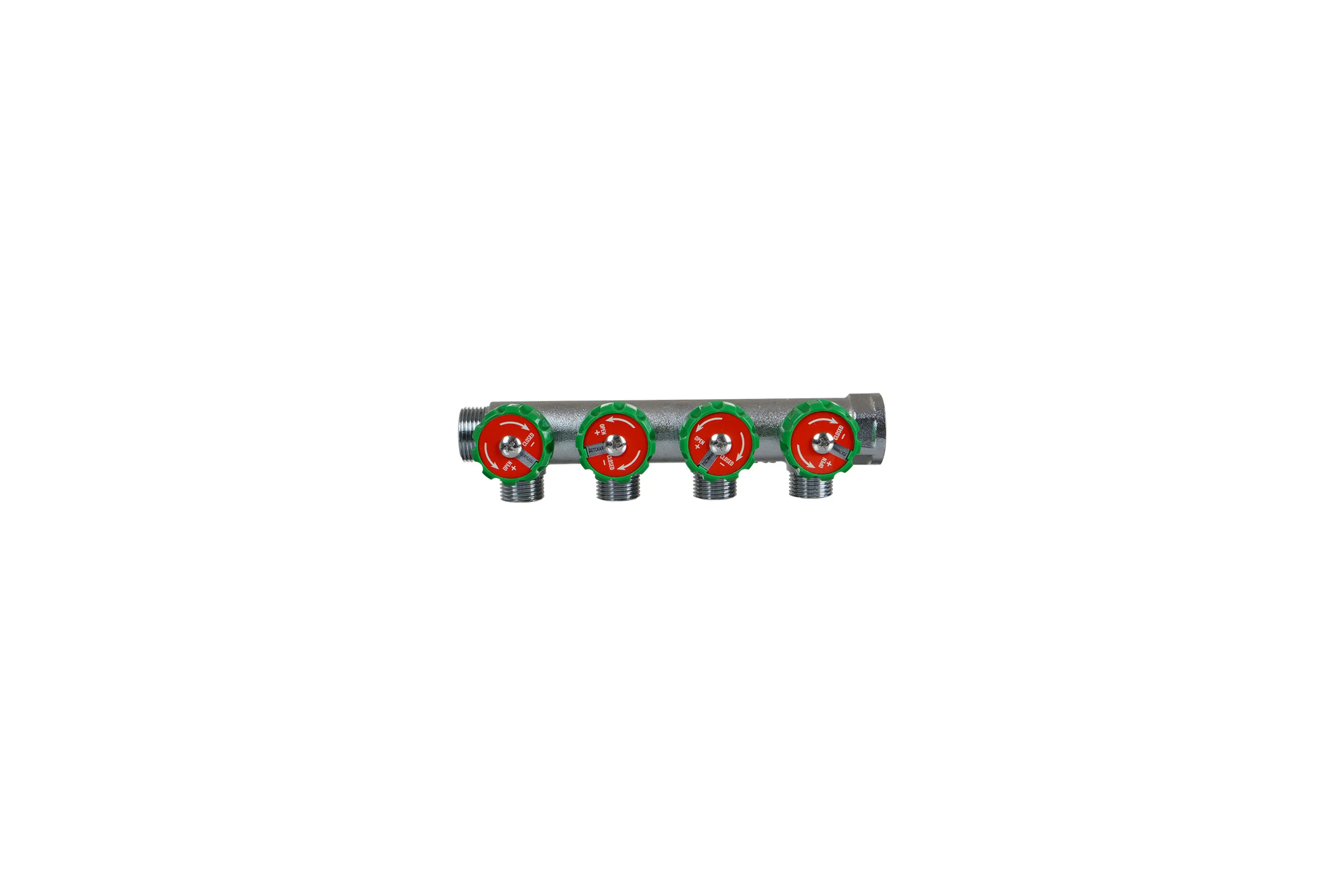 Латунный коллектор Terma 3/4"в/н с 4-мя вент.кранами на 1/2" (нар.резьбы) с выходами под 90 град (14021) 18606