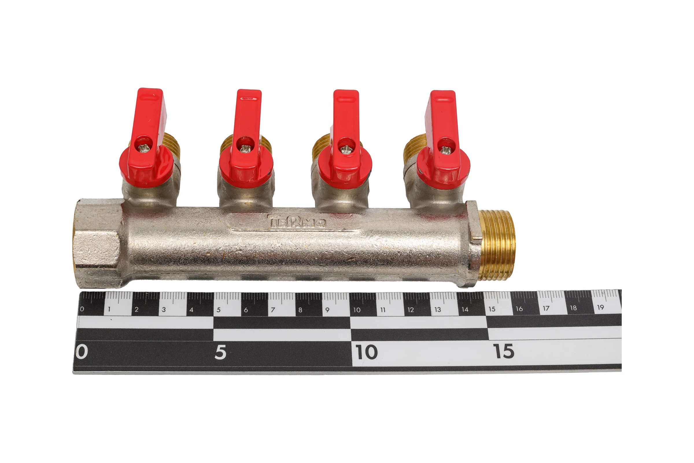 Латунный коллектор Terma 3/4"в/н с 4-мя шаровыми кранами на 1/2" (нар.резьбы) (14017) 41233
