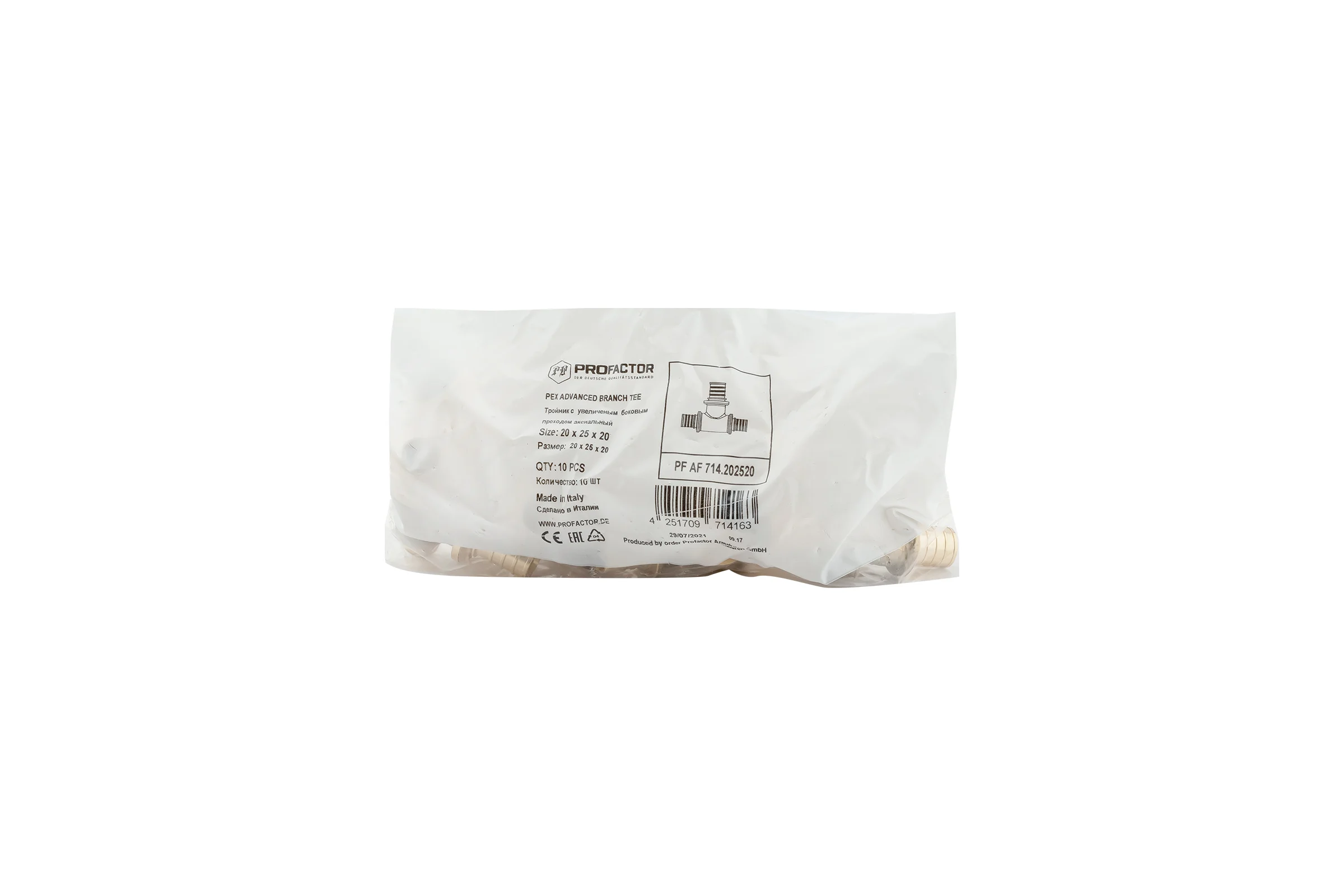 Тройник PROFACTOR с увеличенным боковым проходом аксиальный 20x25x20 PF AF 714.202520