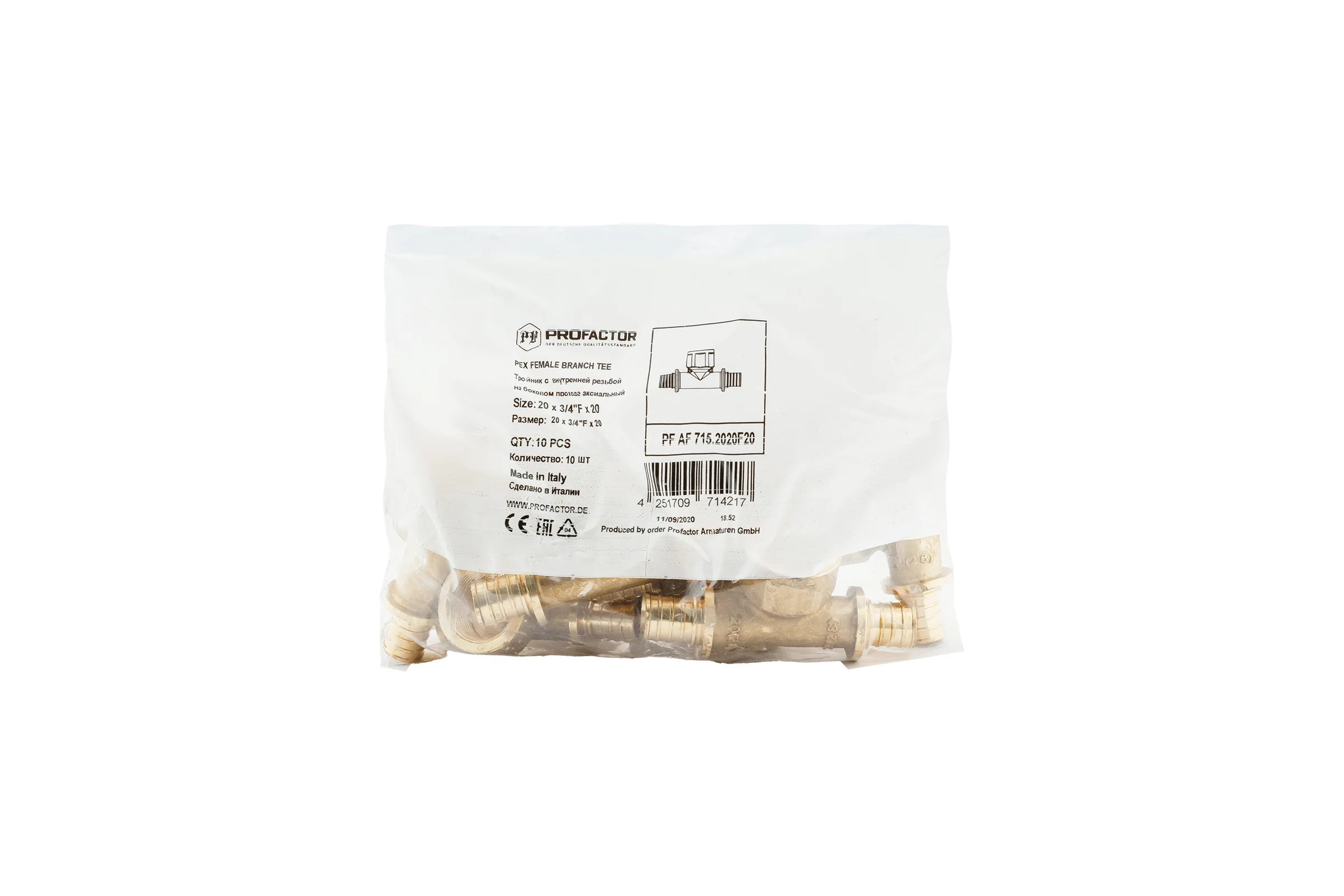 Тройник PROFACTOR с внутренней резьбой аксиальный 20x3/4"вн x 20 PF AF 715.2020F20
