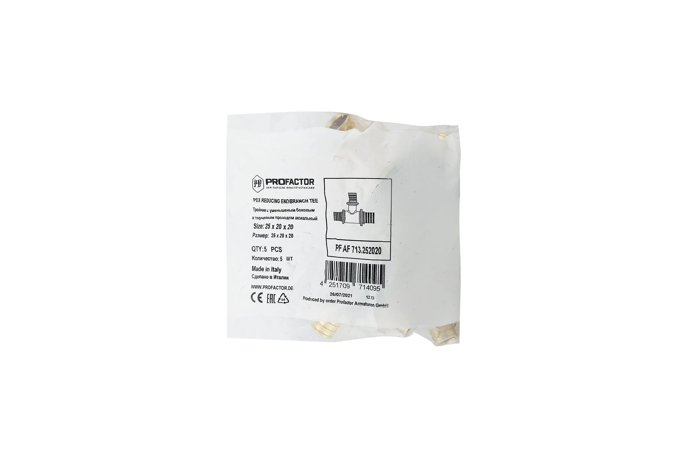 Тройник PROFACTOR с уменьшенным боковым и торцевым проходом аксиальный 25x20x20 PF AF 713.252020