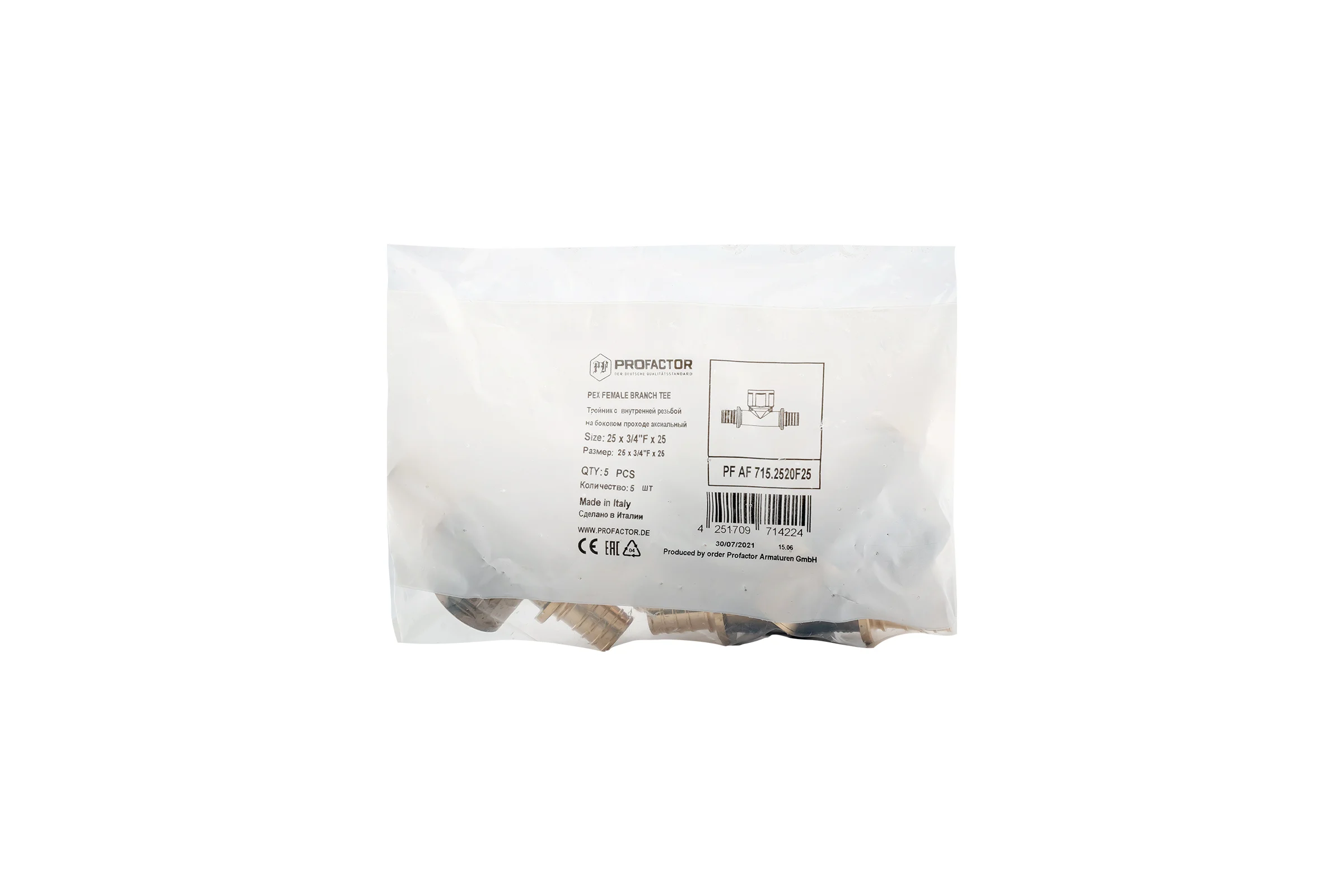 Тройник PROFACTOR с внутренней резьбой аксиальный 25x3/4"вн x 25 PF AF 715.2520F25