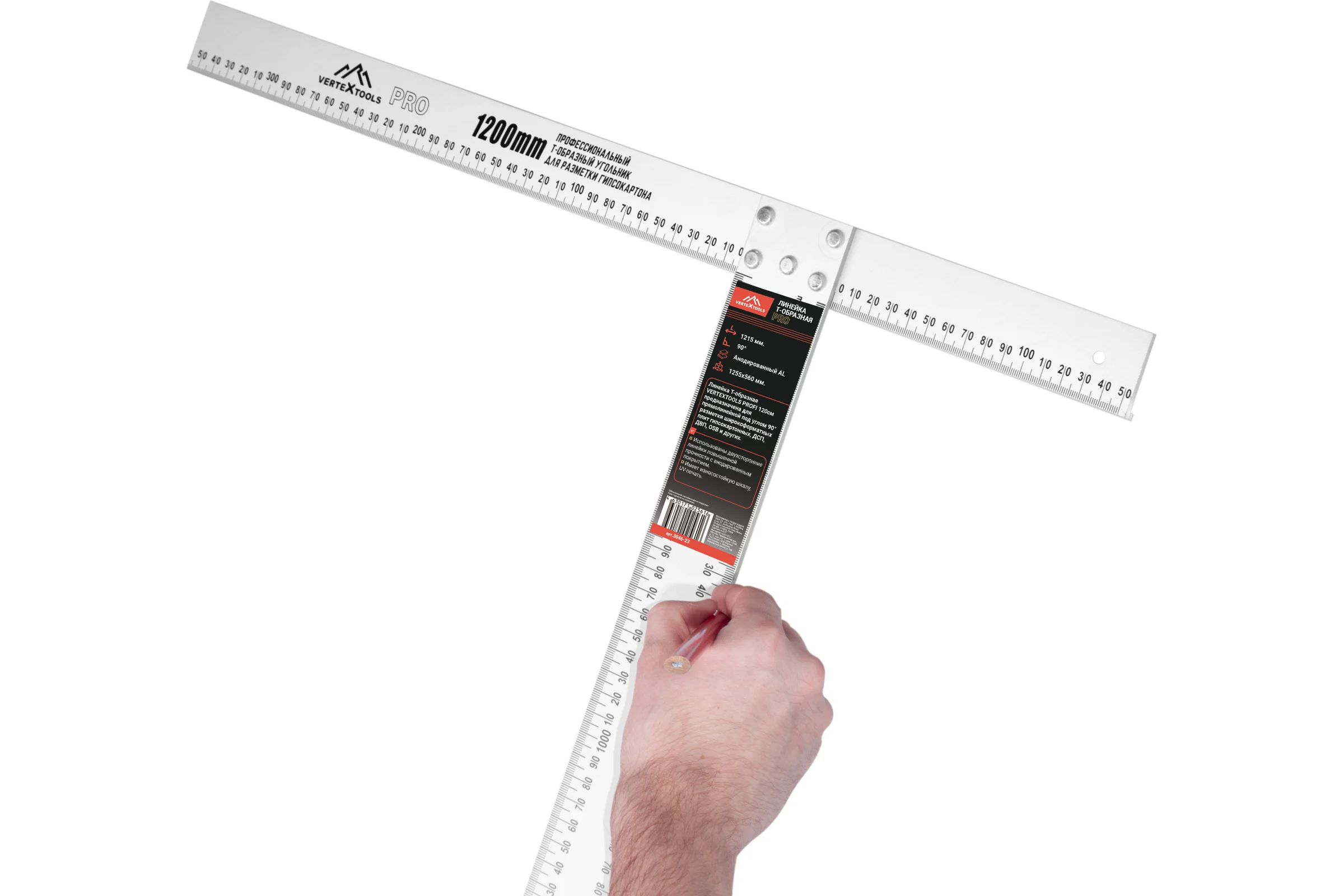 Линейка vertextools т-образная profi 120см, для разметки гкп 3046-23