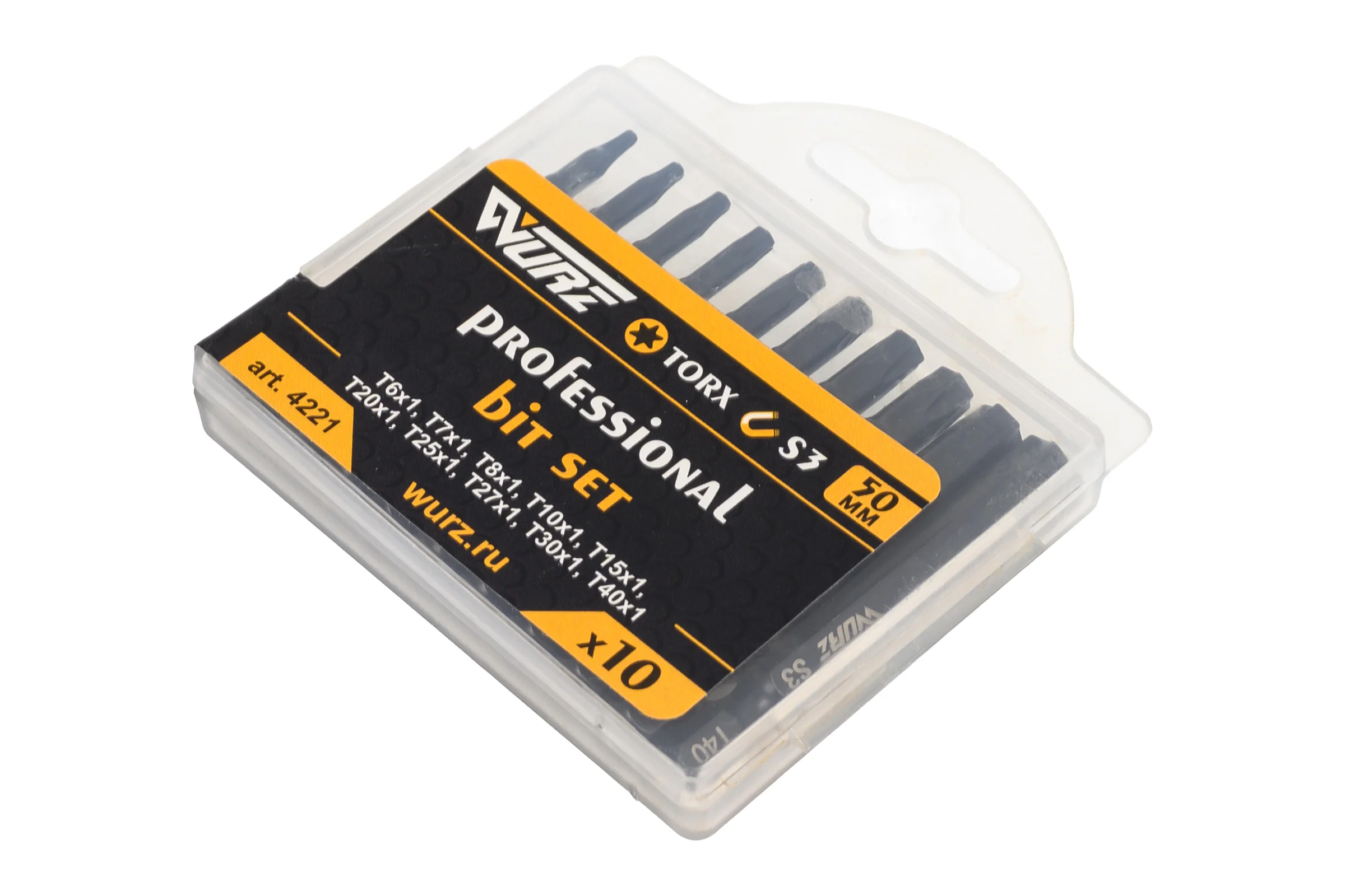 Набор магнитных бит TORX 50 мм, Т5-Т30, 10 шт WURZ 4221