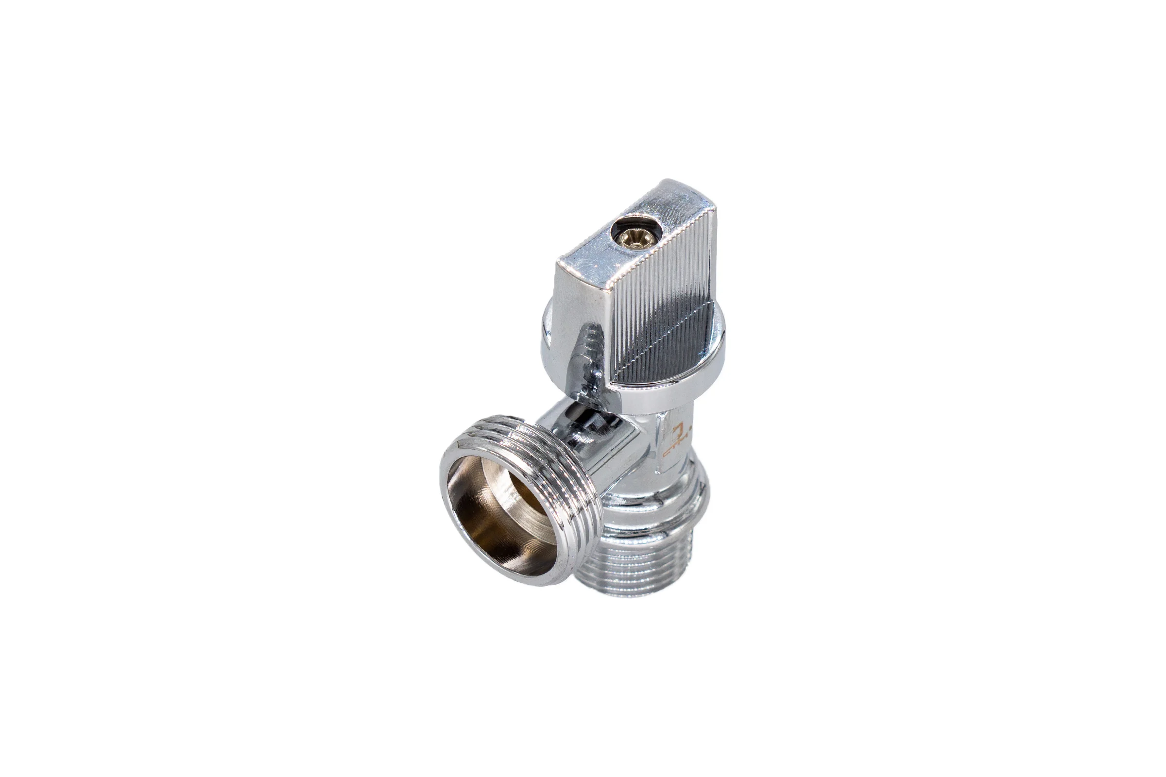 Шаровой угловой кран для бытовых приборов СТМ 1/2х3/4", ш/ш, c отражателем бабочка, хром CAMV1234