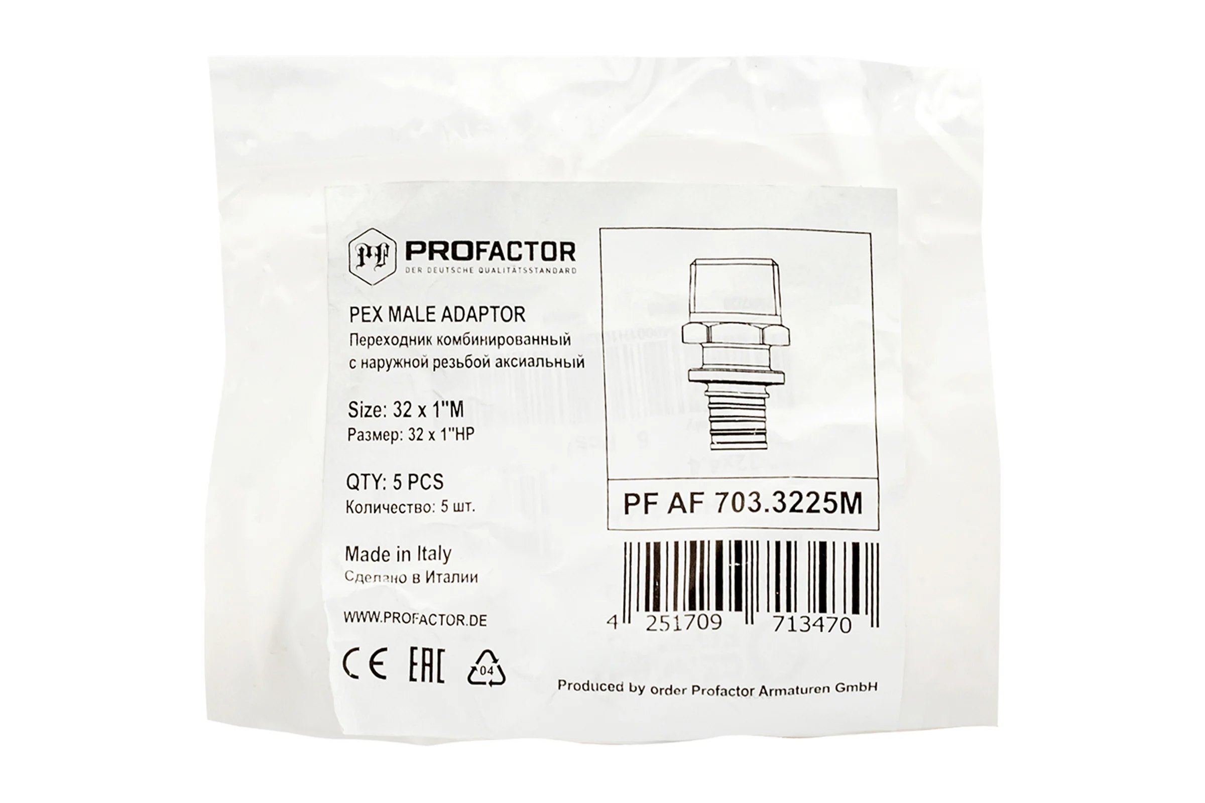 Переходник с наружной резьбой PROFACTOR аксиальный 32x1"нар PF AF 703.3225M