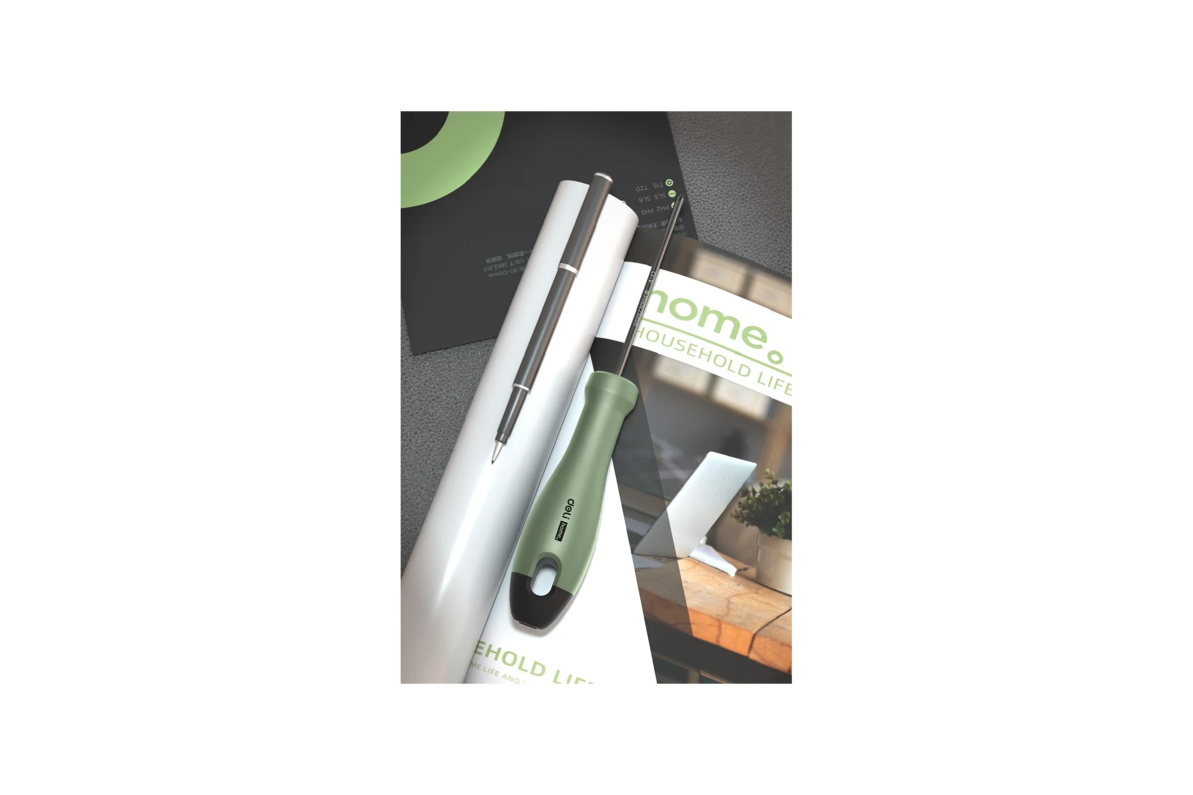 Крестовая отвертка Deli "Home Series Green" HT1203L PH0x75мм, Cr-V, Soft Touch рукоятка, эксклюзивный дизайн, подарочная упаковка 130286