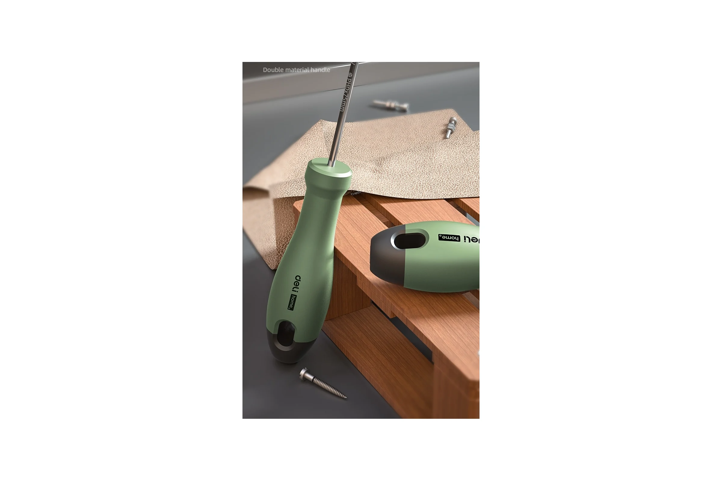 Крестовая отвертка Deli "Home Series Green" HT1203L PH0x75мм, Cr-V, Soft Touch рукоятка, эксклюзивный дизайн, подарочная упаковка 130286